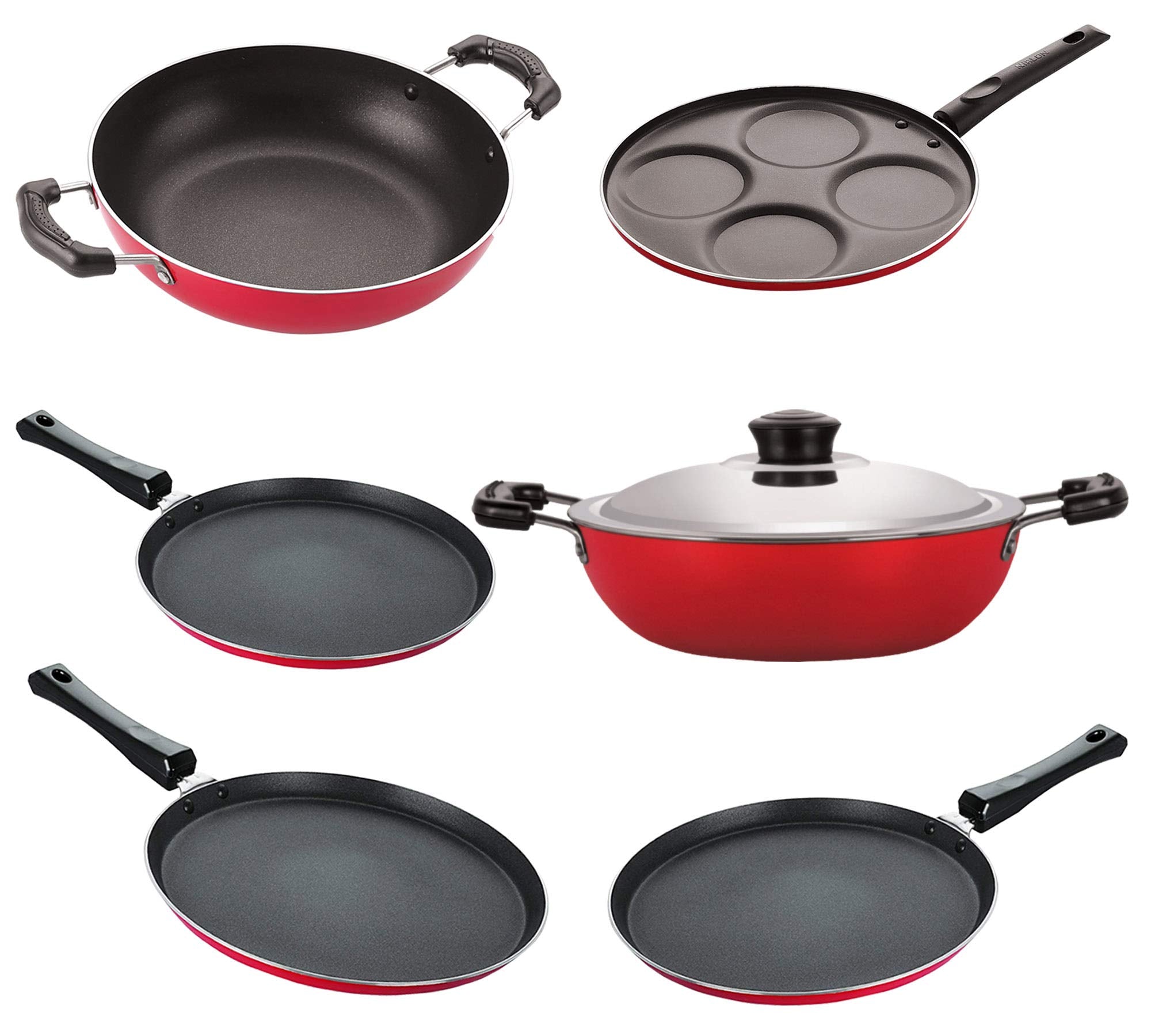 Nirlon Non Stick Coated Heat Resistance Pfoa Free Aluminium Cookware Utencil Gift Set Of 6 Pieces (2.6Mm_Ft13_Ft12_Kd13_Dkdb_Ft1