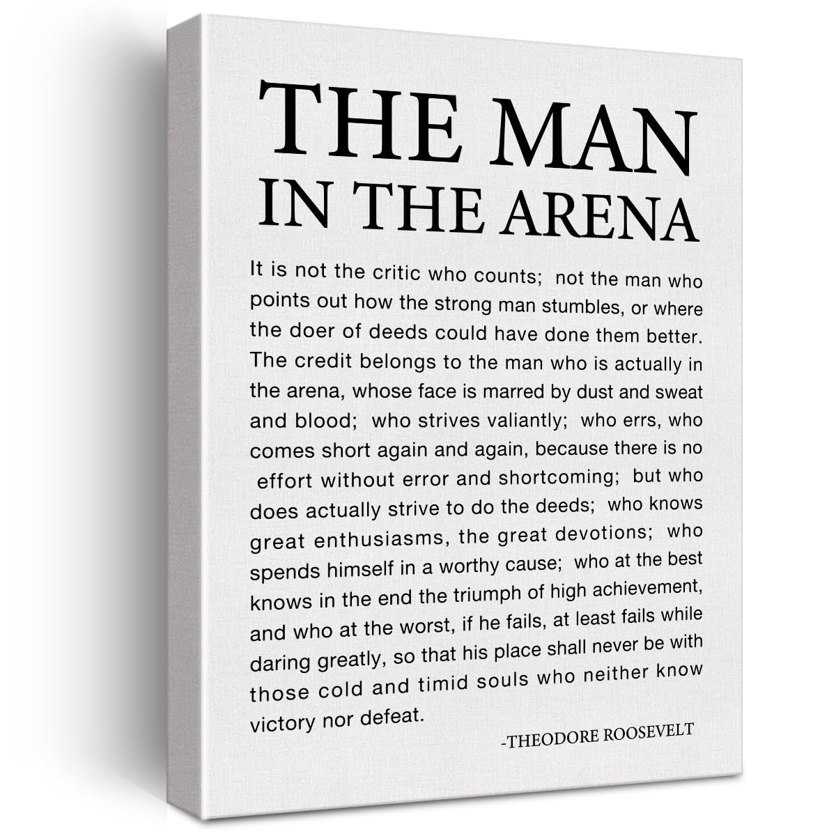 Zauly Inspirational Canvas Wall Art Motivational Quote Canvas Print Positive Theodore Roosevelt Speech Office Home Wall Decor Fr