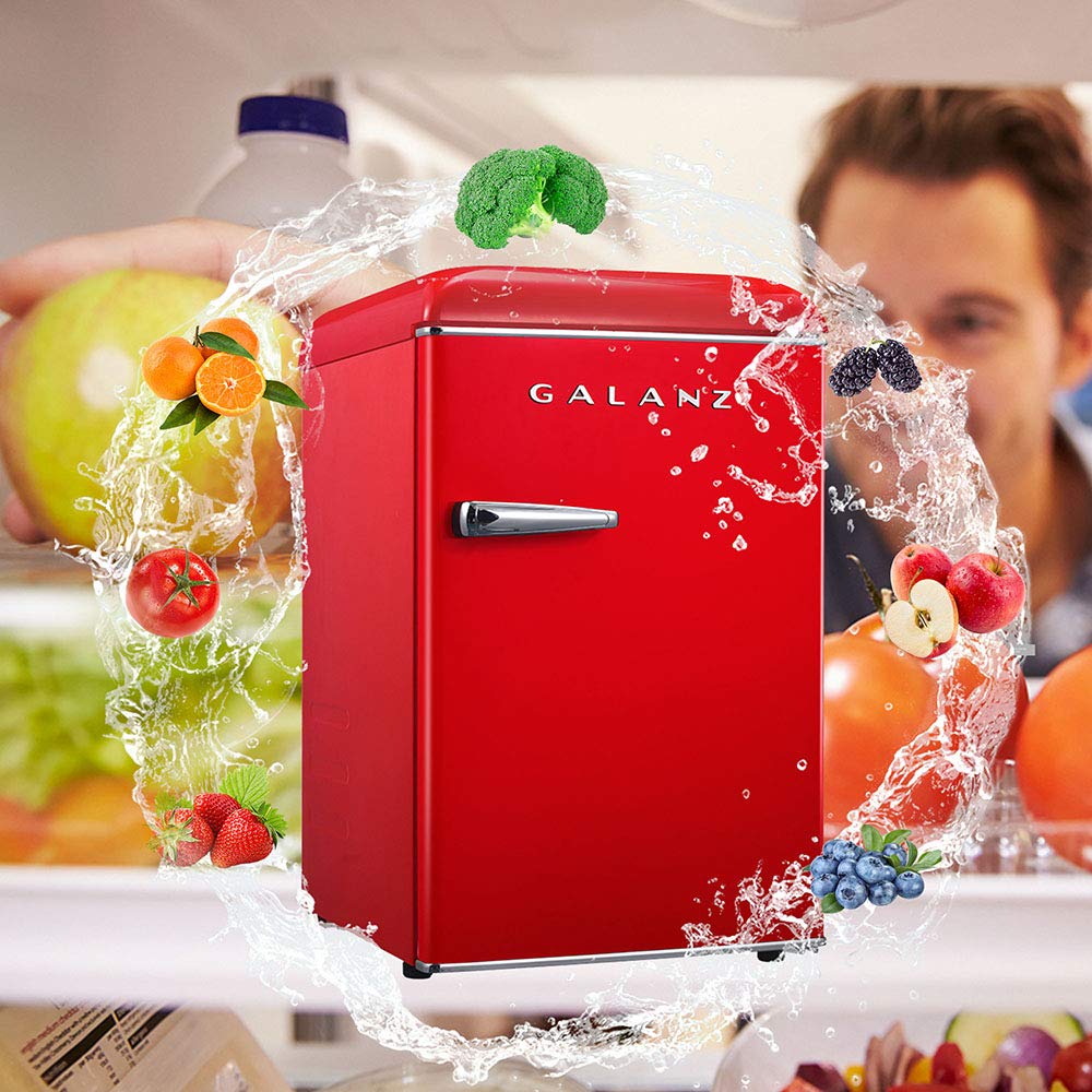 Galanz Glr25Mrdr10 Retro Compact Refrigerator, Mini Fridge With Single Doors, Adjustable Mechanical Thermostat With Chiller, Red
