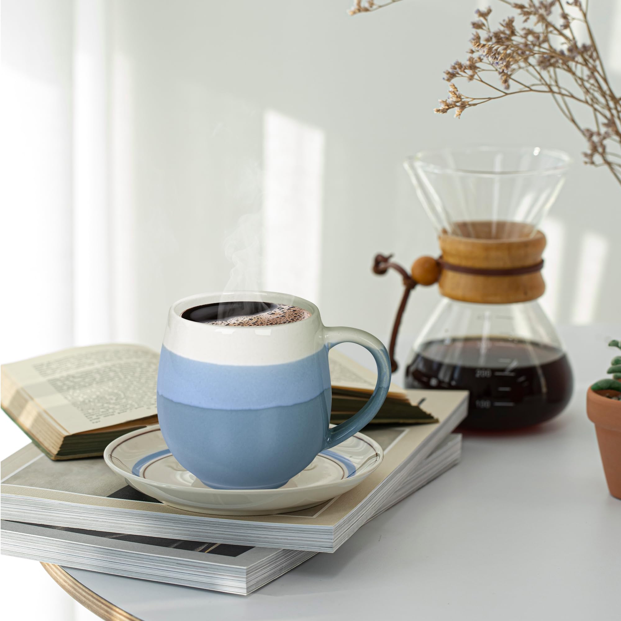 U & U UNIQUE UTILITIES Ceramic Coffee Mug Milk Cup for Home & Office Gift - 450 ML (Grey-Blue)