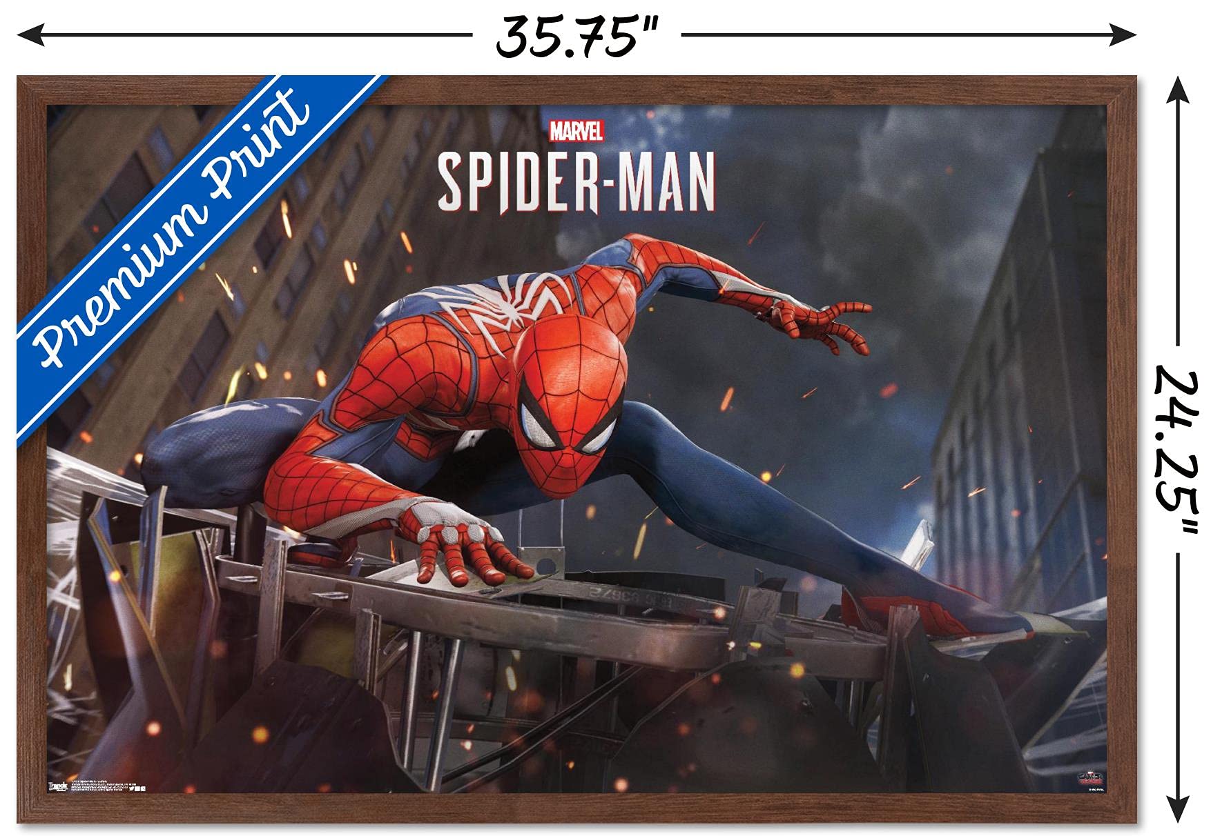 Trends International Marvel Comics - Spider-Man - Action Wall Poster, 22.375'' X 34'', Mahogany Framed Version