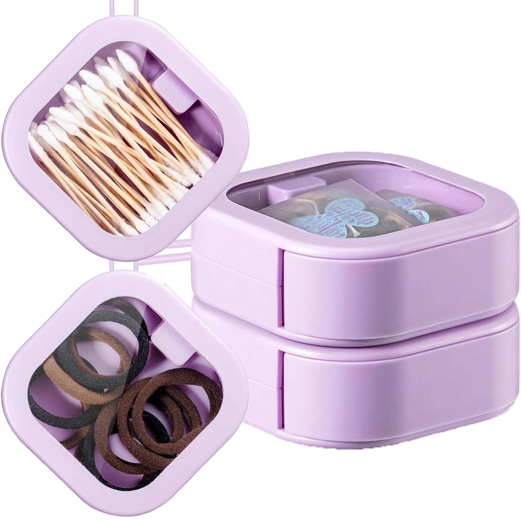 Esehgs 2Pcs Hair Tie Organizer,Portable Travel Qtip Holder,Bathroom Storage Organizer Qtip Dispenser Cotton Swabs Dispenser Kids