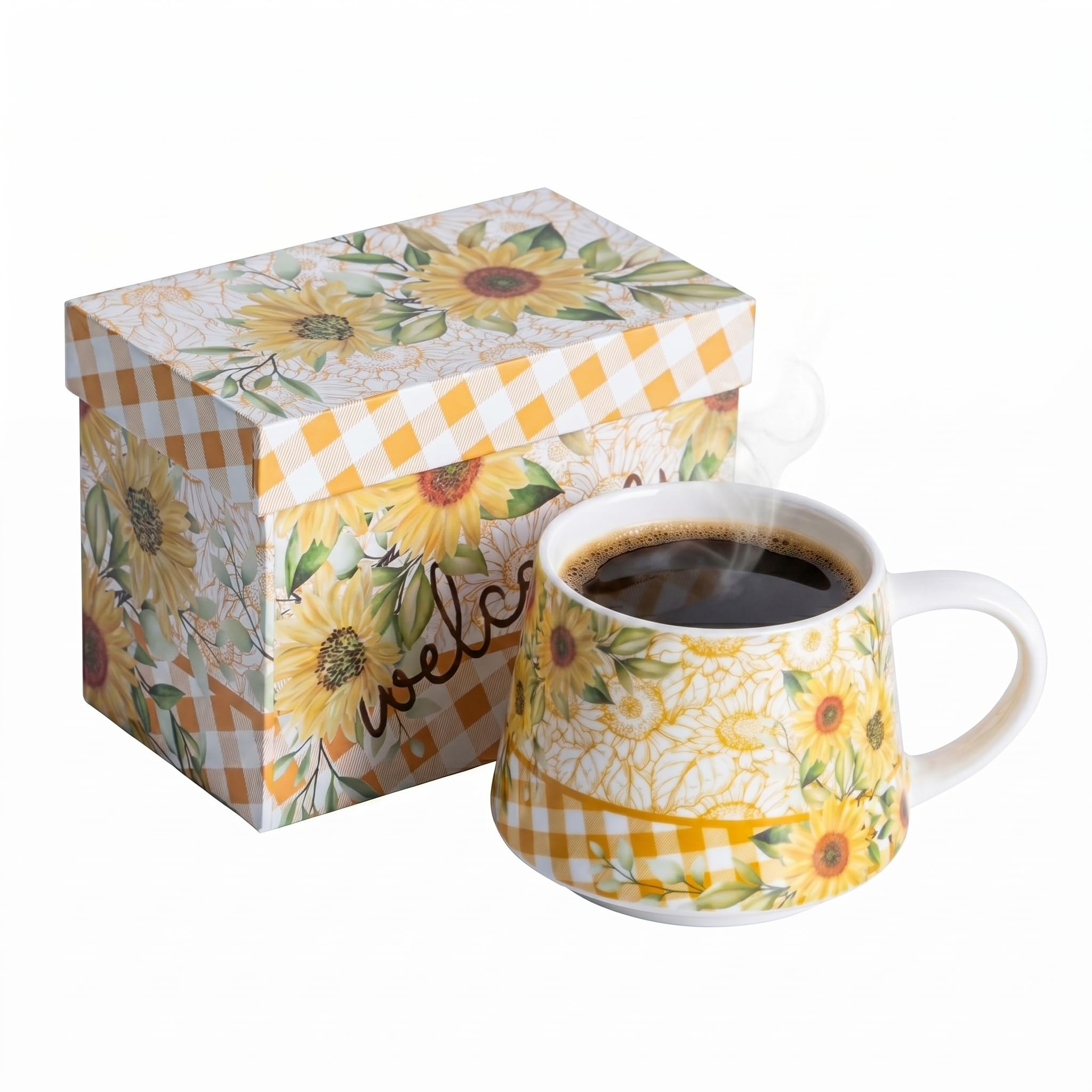 Topadorn 12oz Ceramic Coffee Mug, Sunflower Floral Tea Cup with Gift Box