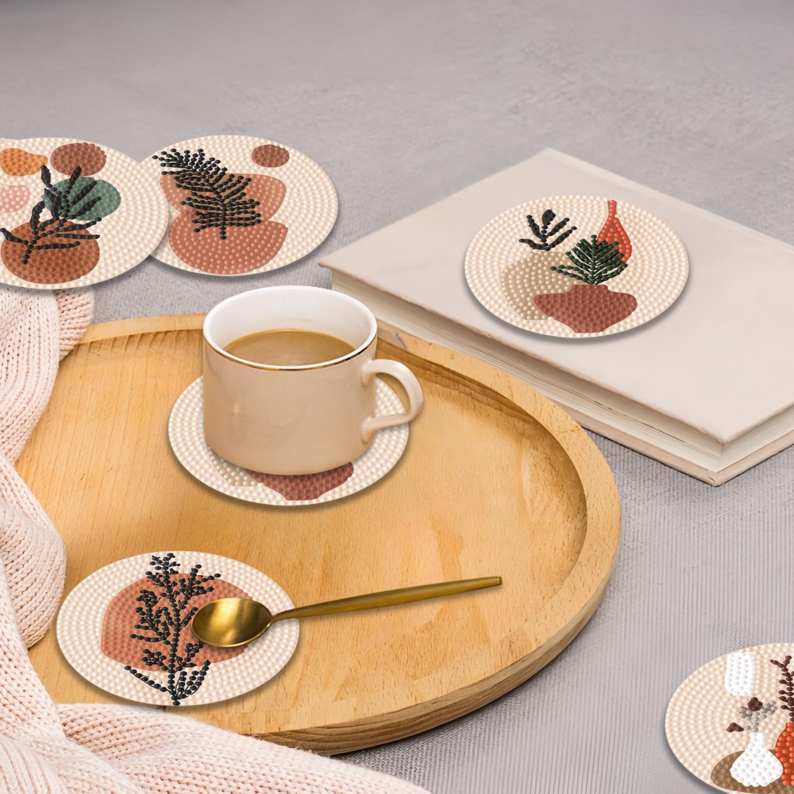 8Pcs 5D Diamond Painting Coasters with Holder  DIY Boho Coasters with Cork Backing Pads for Drinks Coffee Table  Diamond Arts Painting Kits for Beginners  Adults & Kids Crafts Supplies (B-Boho)