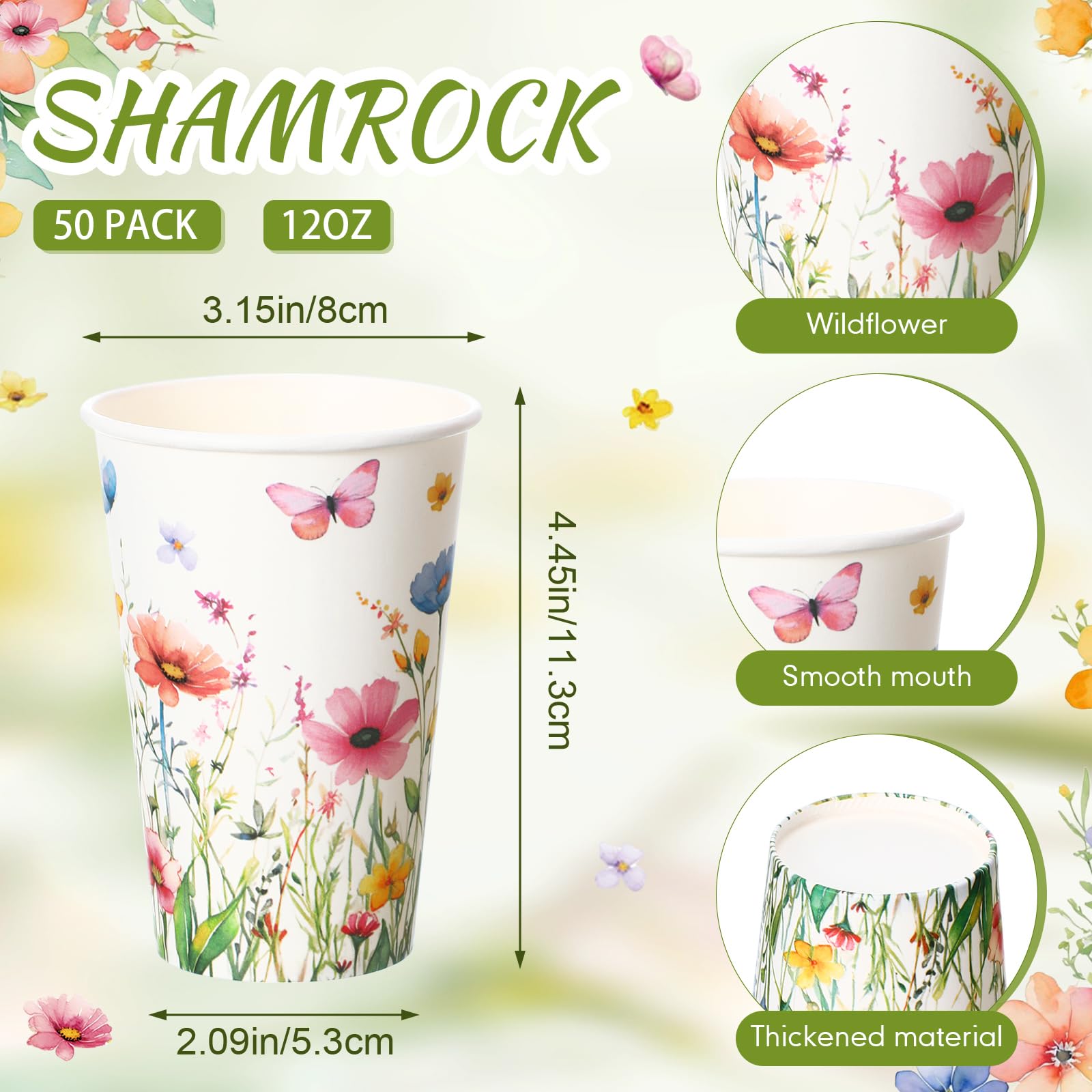 Tioncy 50 Pcs Thanksgiving Disposable Paper Coffee Cups Fall Floral 12 oz Autumn Butterfly Orange Drinks Cup for Coffee Water Ju