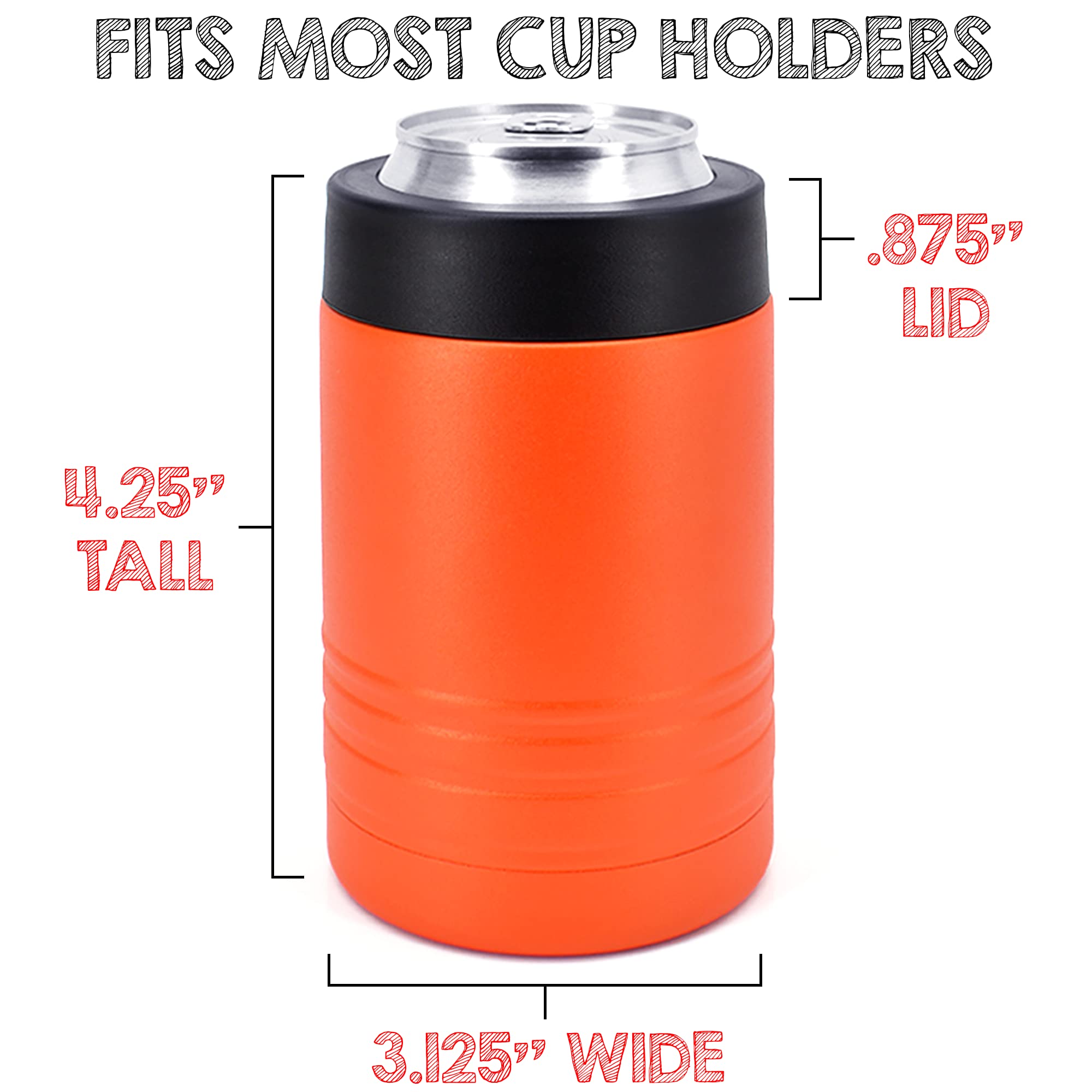 Clear Water Home Goods - 12 Oz Stainless Steel Double Wall Vacuum Insulated Can Or Bottle Beverage Cooler - Powder Coated Orange