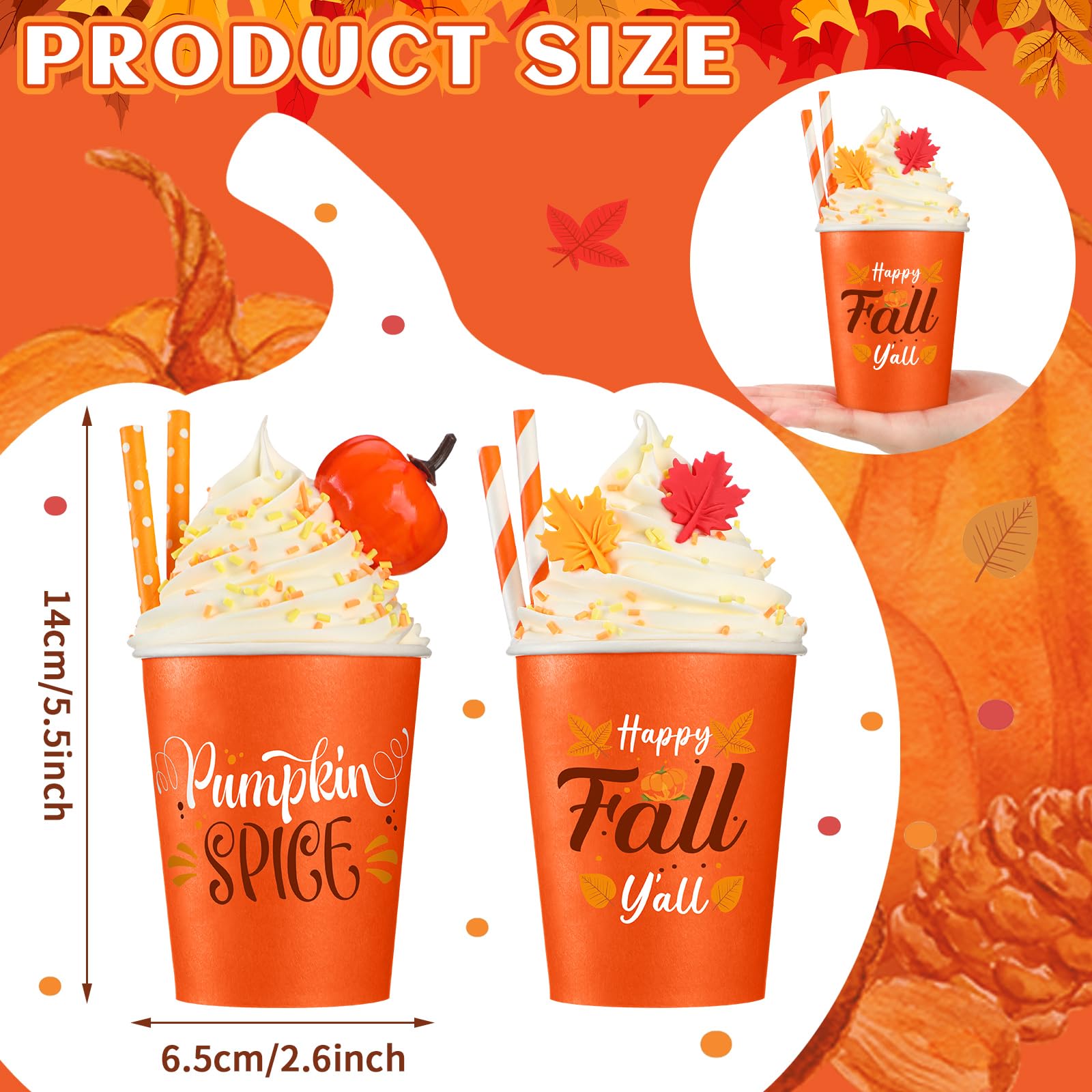 Yungyan 2 Pack Fall Tiered Tray Decor with Faux Whipped Cream Cups Fall Decoration Autumn Table Centerpiece Kitchen Decor Pumpki