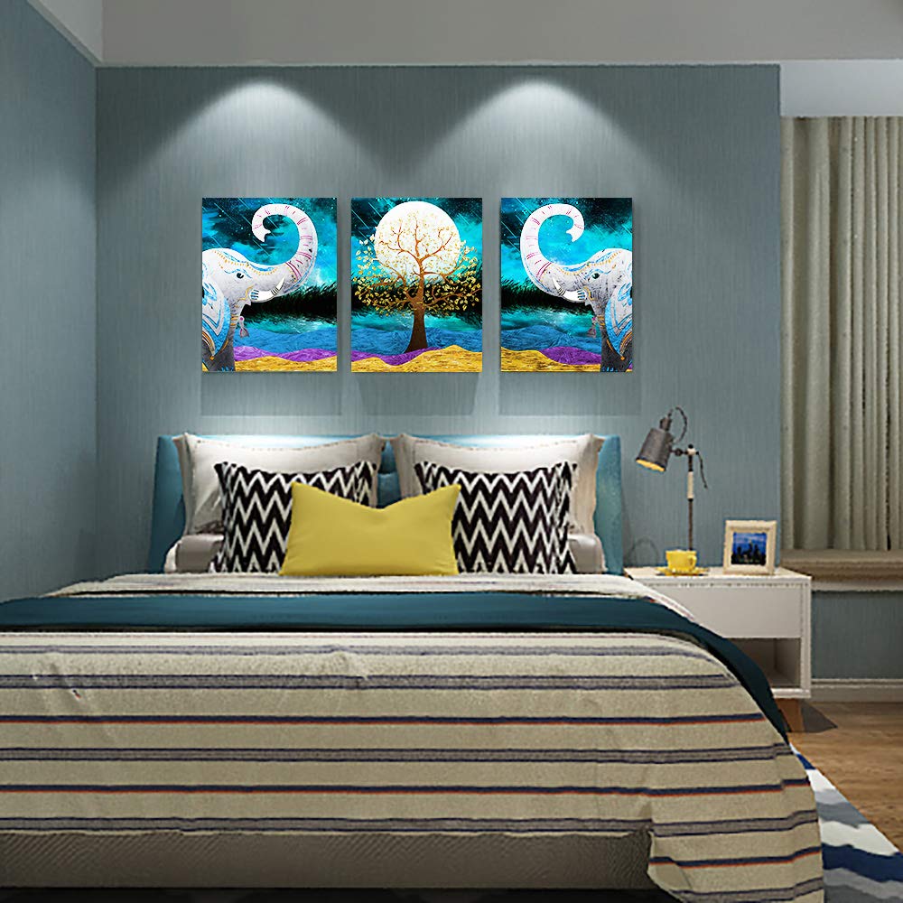 Canvas Wall Art For Living Room ,Farmhouse Bathroom Wall Decor Blue Abstract Animal Landscape Painting,Modern Family Kitchen Bed