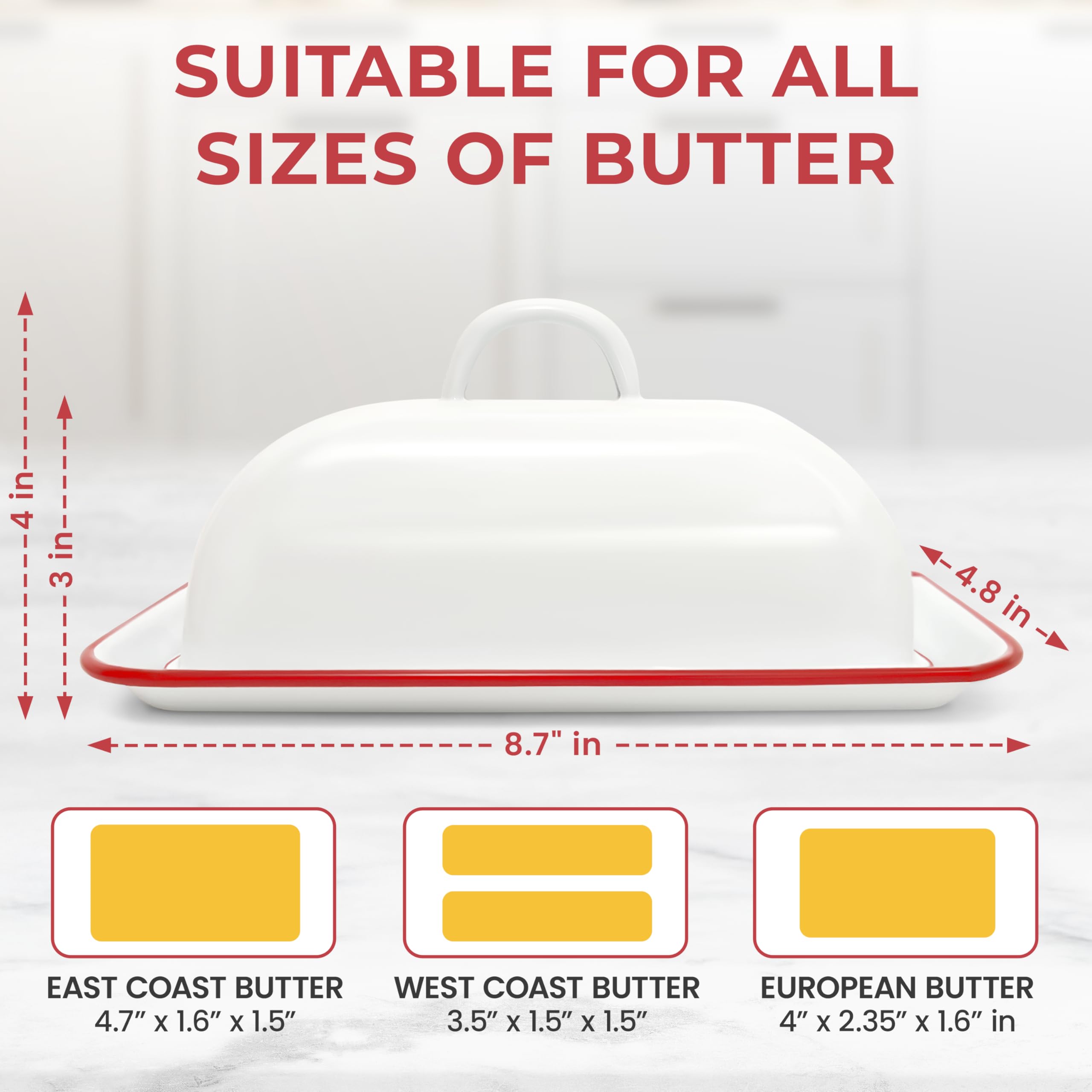Vintage Farmhouse Red Rim Enamel Butter Dish