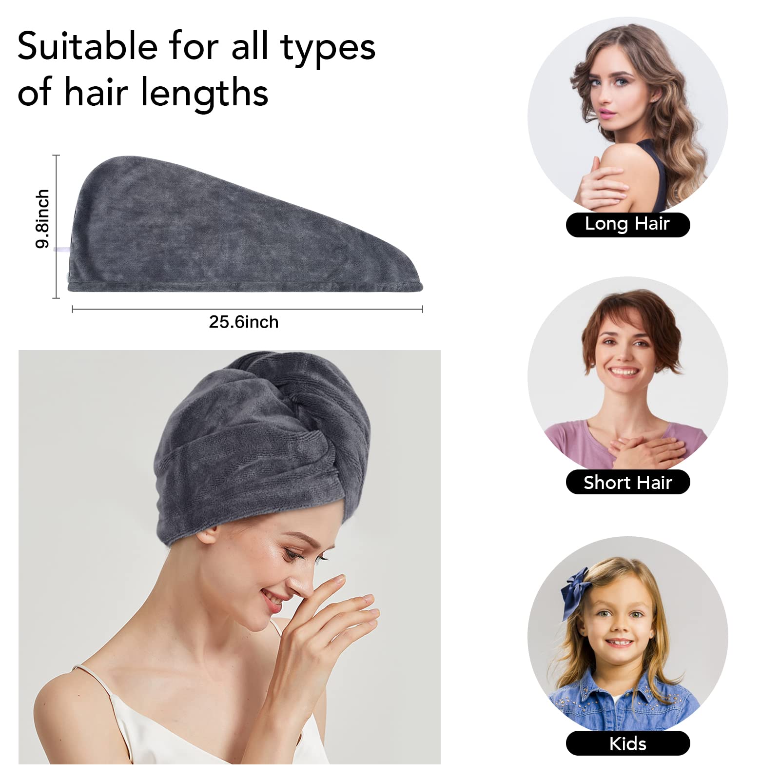 SINLAND Microfiber Hair Drying Cap Hair Towel Turban Twist for Long Hair Fast Drying Towels Head Turban Absorbent Soft Lightweig