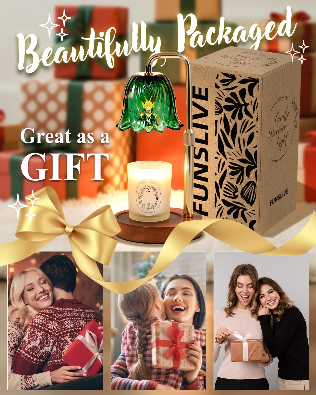 Funslive Flower Candle Warmer Lamp with Timer Dimmable, Candle Warming Lamp Height Adjustable, Christmas Gifts for Women, Candle