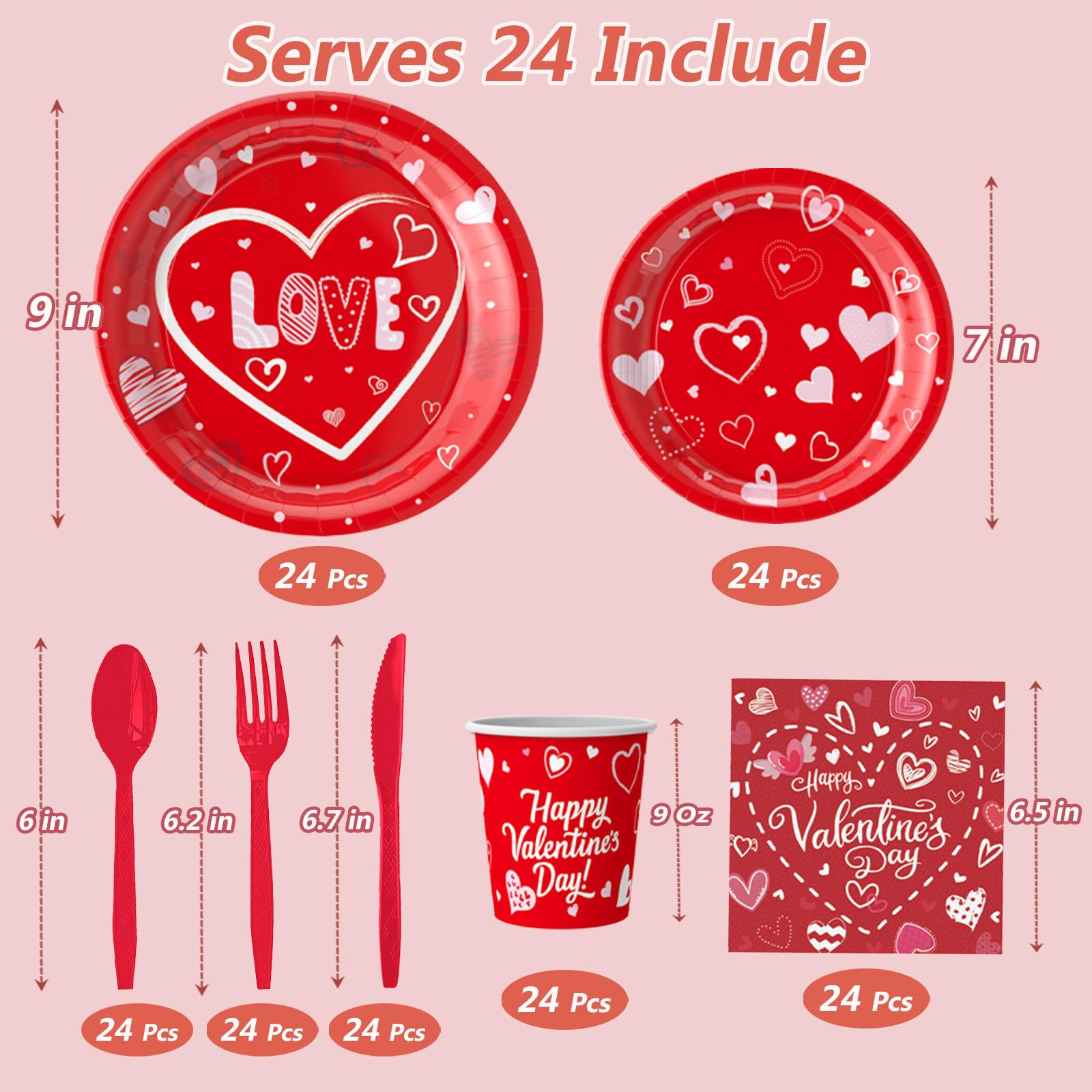 Jiefull 168 Pcs Valentine'S Day Party Tableware, Hot Heart Love Disposable Paper Party Plates And Cups And Napkins Sets Serves 2