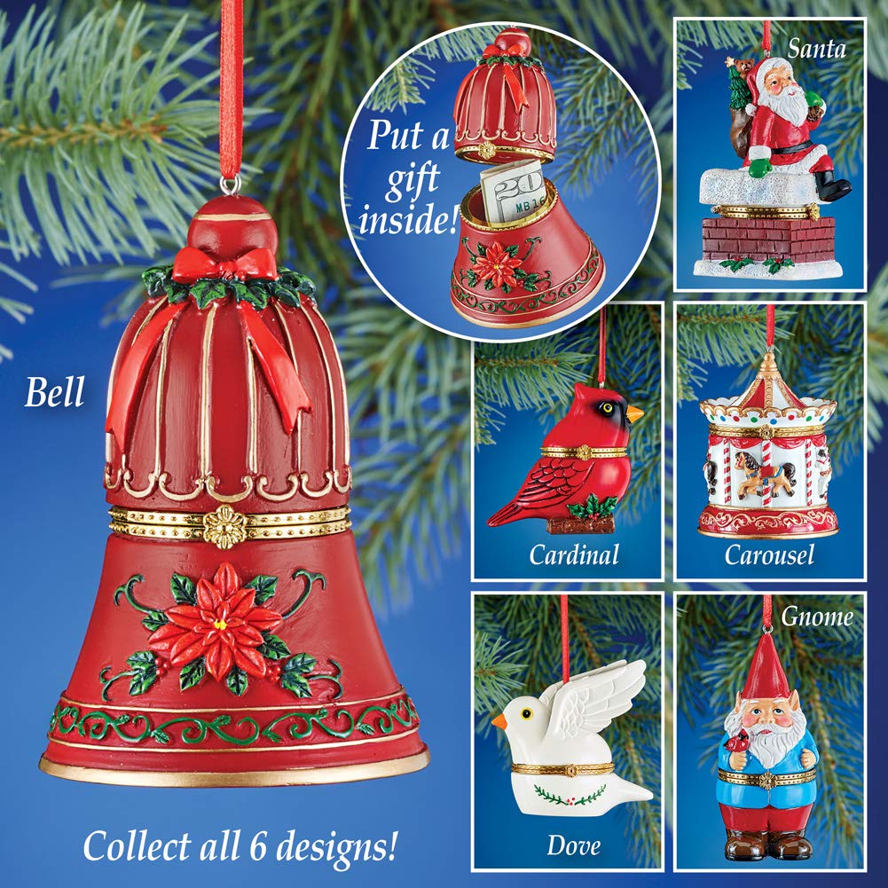 Collections Etc Hand Painted Trinket Christmas Ornaments with Opening Compartment for Small Gifts, Dove