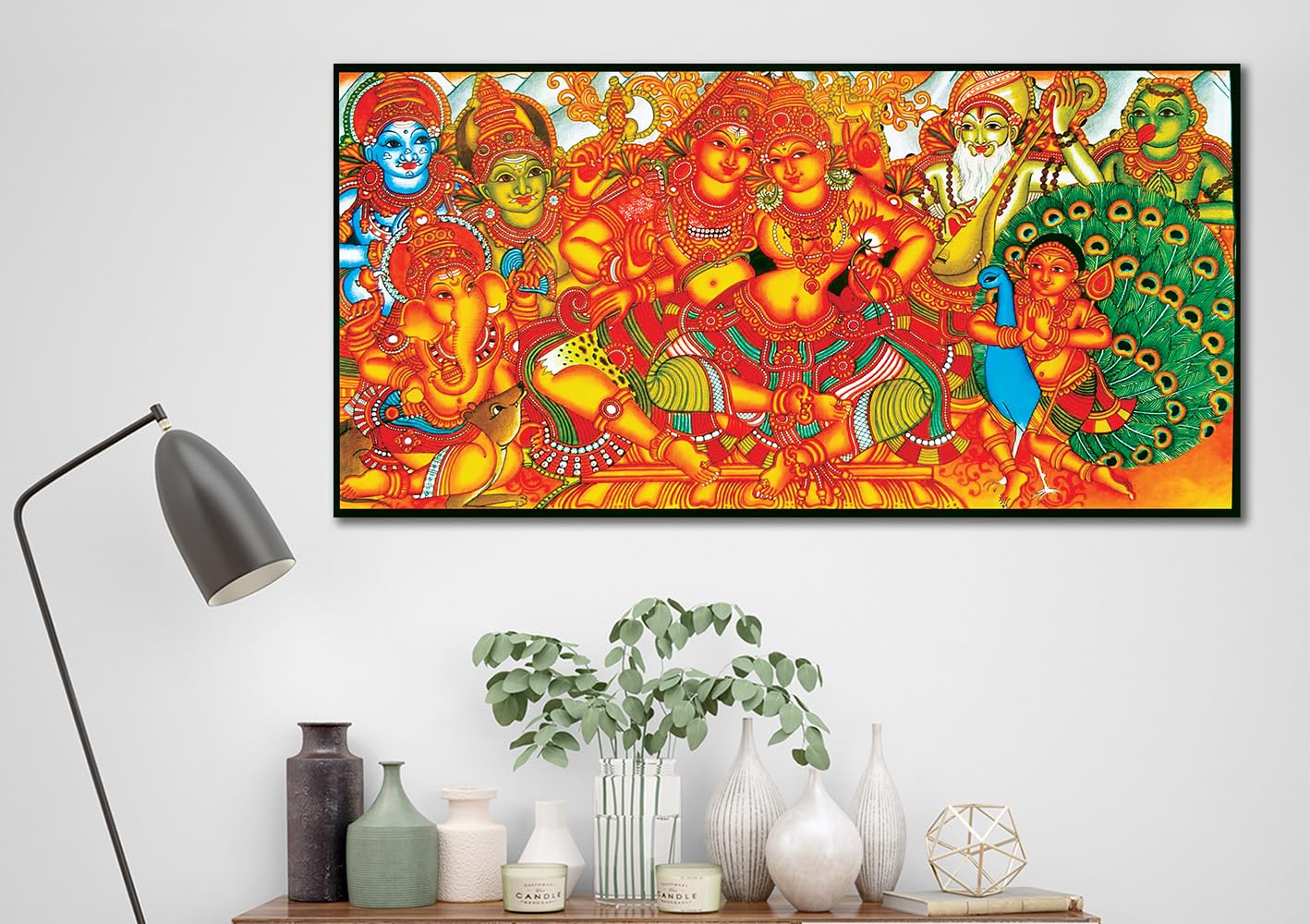 Namaste Home - Canvas Painting - Shiv & Parvati - Indian God - Traditional Art - Kerala Mural Art - Living Room Wall Decor, 34x1