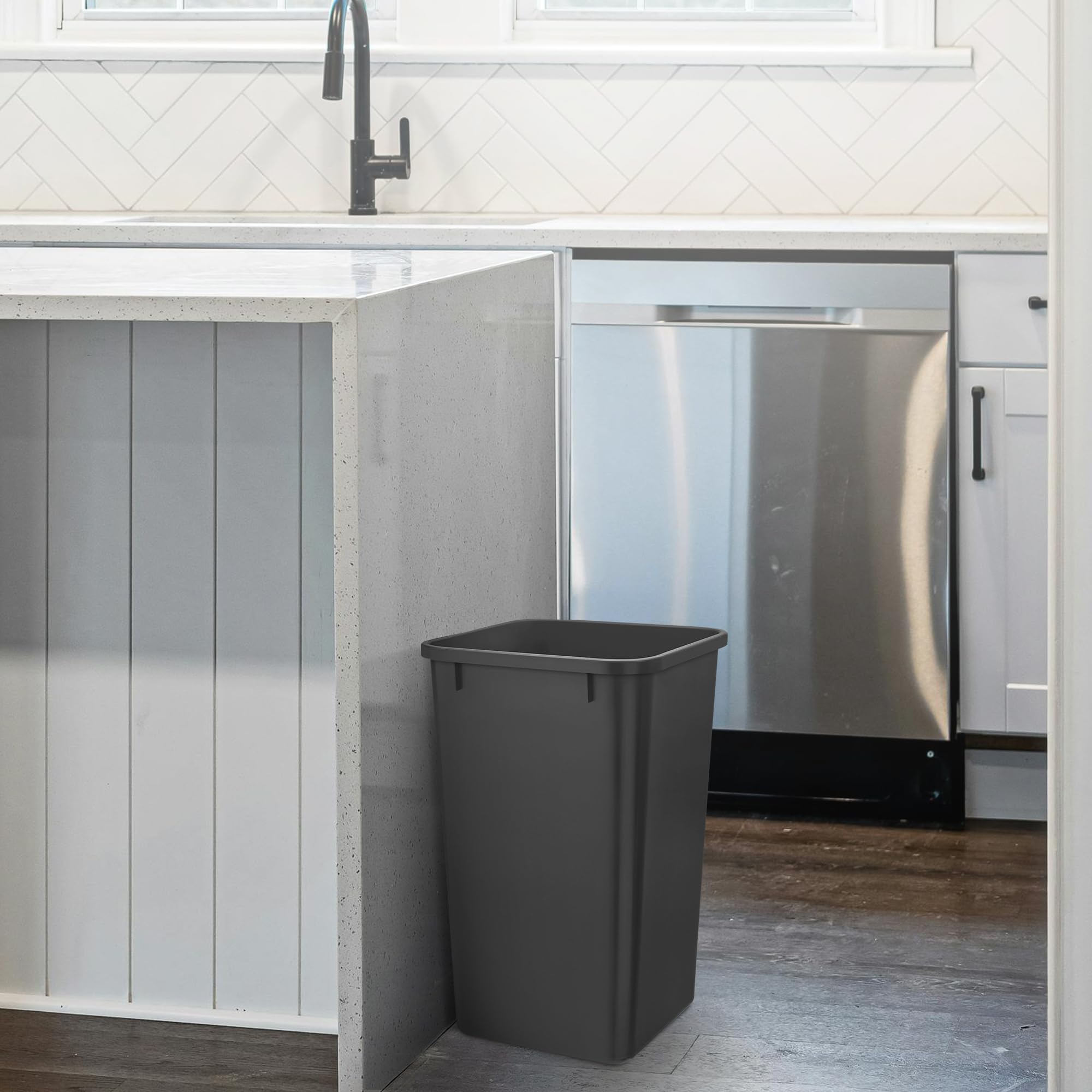 Rev-A-Shelf 27 Quart Trash Bin, Black Plastic Recycling Container, Model RV-1024-18-2, 2 Pack for Kitchen Cabinet Pullouts