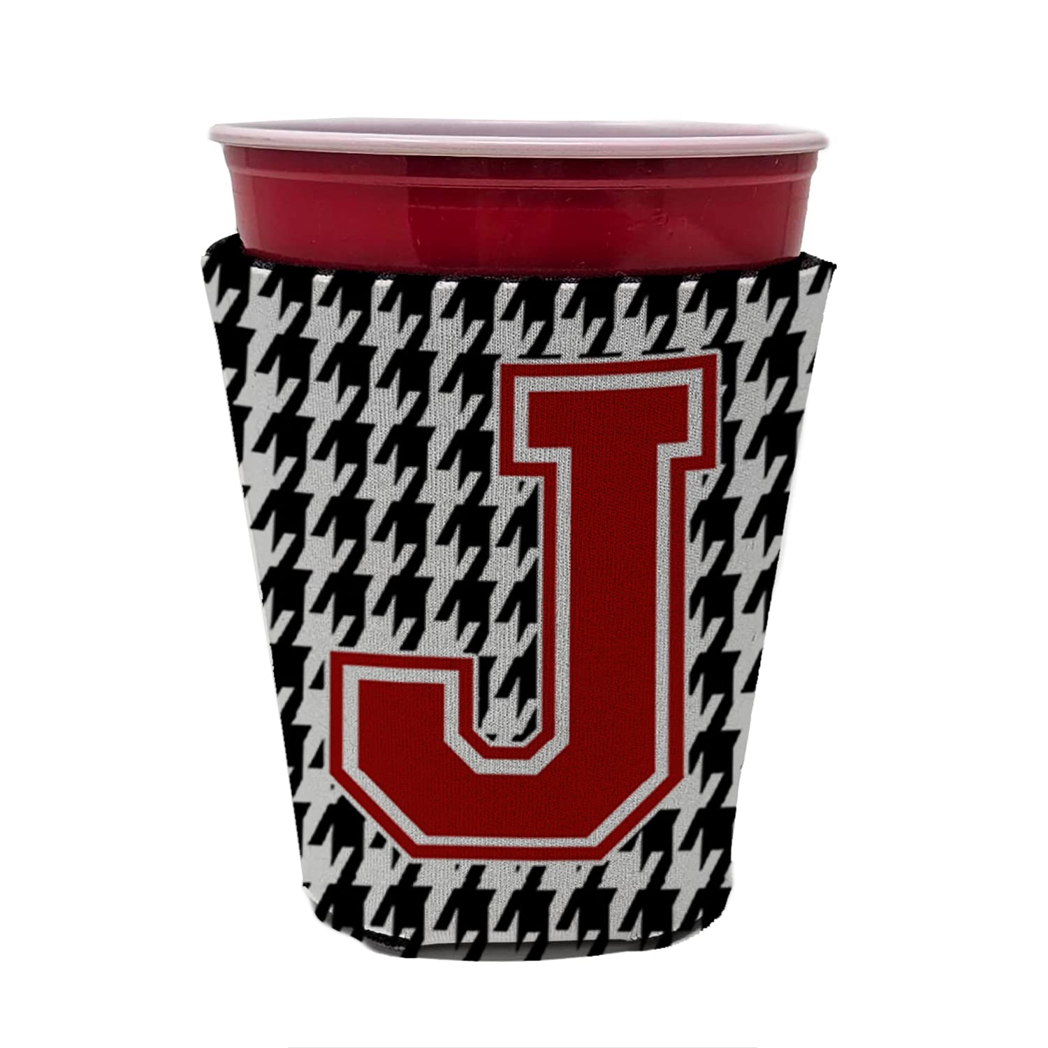 Monogram - Houndstooth  Initial  J Red Solo Cup Beverage Insulator Hugger CJ1021J-RSC