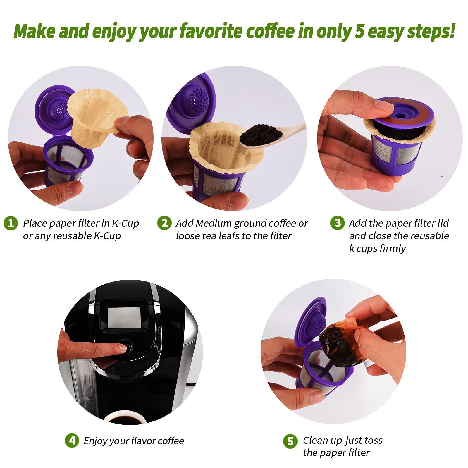 K cup Coffee Paper Filters Disposable for Reusable K Cup Filters  Disposable Natural K Cup Filters  Compatible with Keurig Single Serve Filter Brands (200  Natural NO lid)