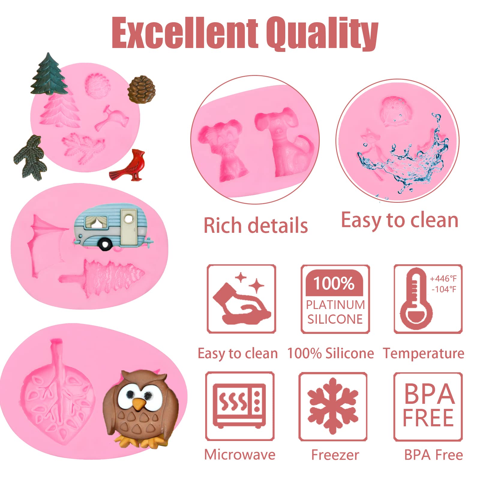 Camping Tent Car Silicone Molds 5 Pcs, Animal Tree Chocolate Fondant Mold For Cake Decoration, Candy Sugar, Cupcake Topper, Cake