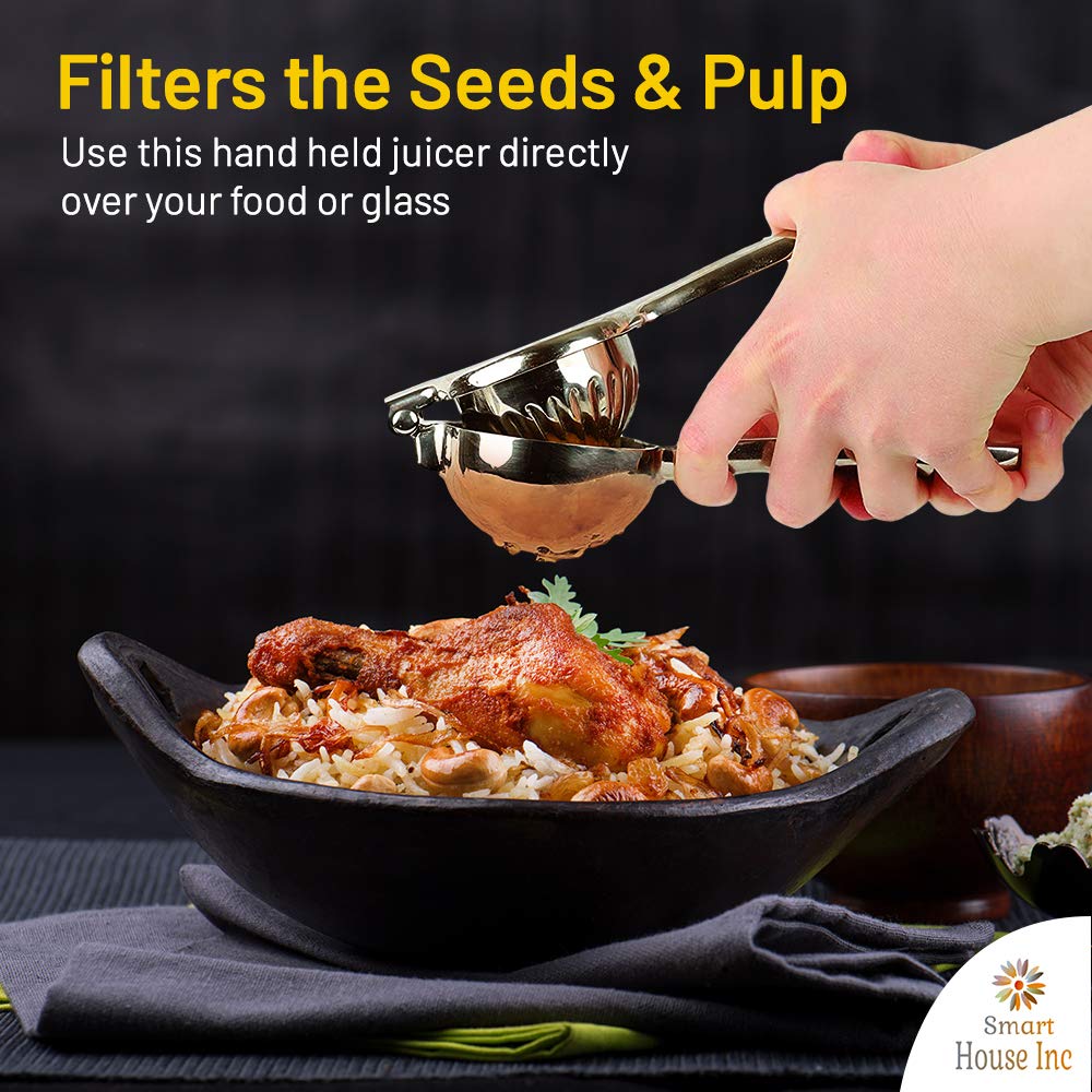Extra-Large Stainless Steel Lemon Squeezer - Manual Fruit Juicer With Seeds And Pulp Filter - Metal Juicer Press For Juicing Lem