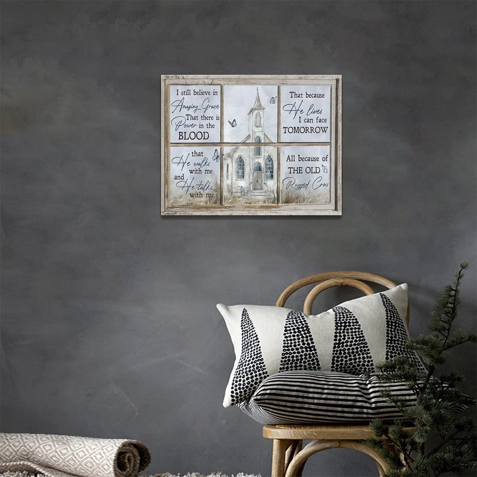 Religious Wall Art Christian Church Butterfly Amazing Grace Pictures Wall Decor Country Rustic Canvas Prints Paintings Framed Ar