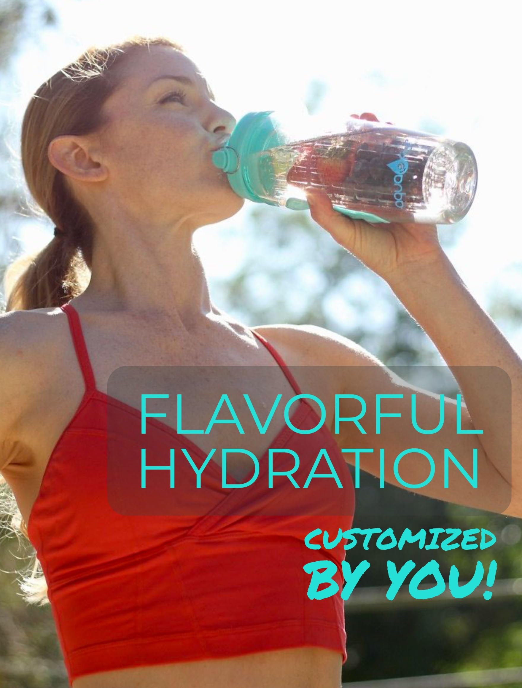 aquaFrut 32 OZ Fruit Infuser Water Bottle BPA-Free Fruit Infusion Sports Bottle - Flip Top Lid w Drinking Spout  Leak Proof  Made of Durable Tritan. Free Recipe eBook! (Teal)