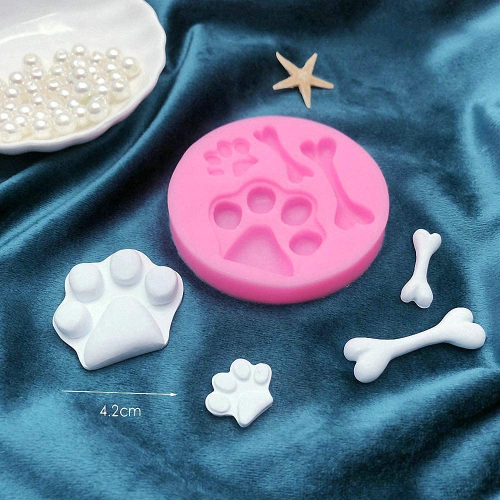 2Pcs Dog Paw & Bone Silicone Molds Set For Diy Fondant Candy Making Chocolate Mold Lollipop Desserts Ice Cube Gum Clay Soap Bisc