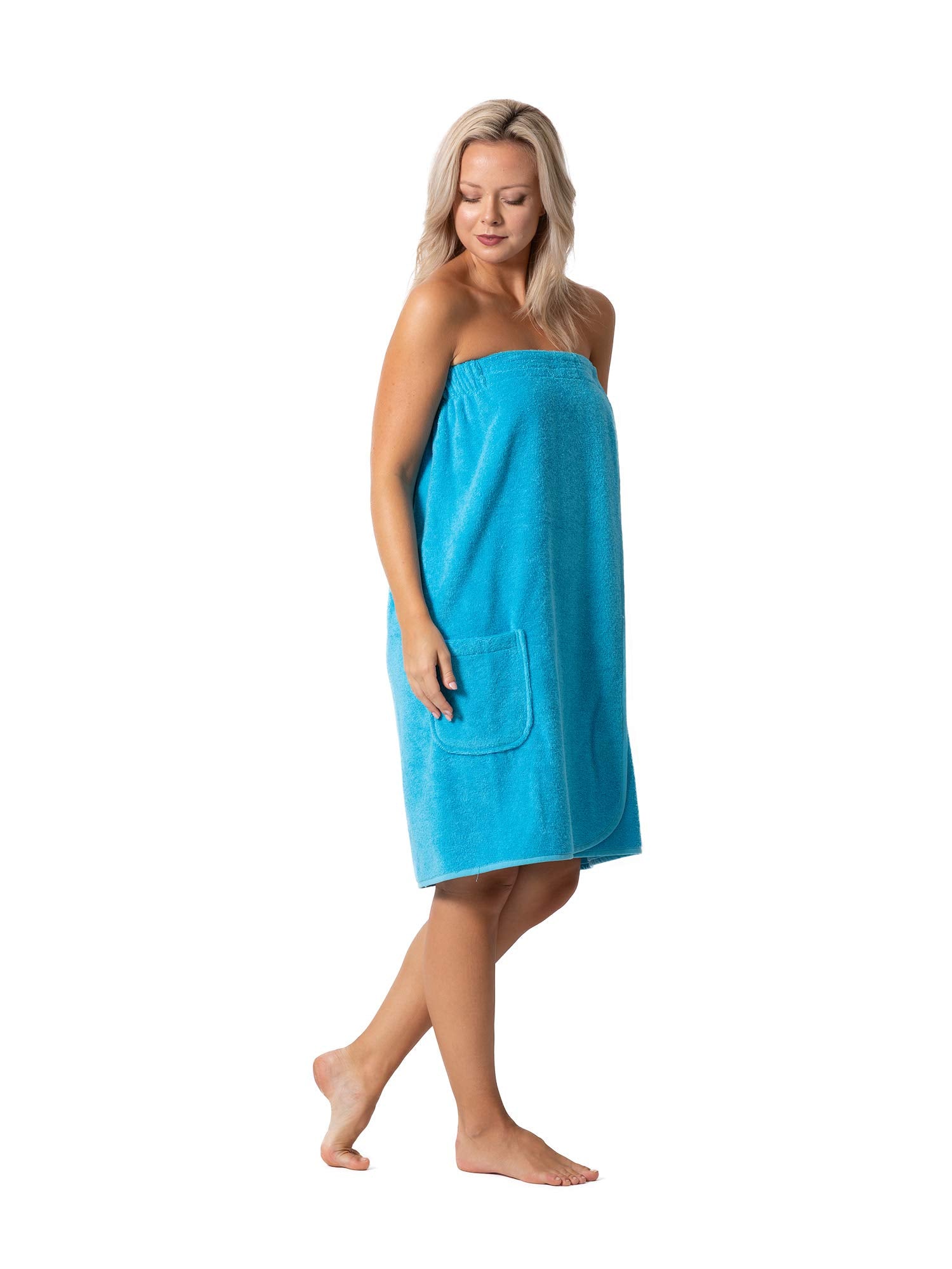 Robe Direct Women?s Terry Cloth Spa and Bath Towel Wrap with Adjustable Closure & Elastic Top (Turquoise  Large/One Size)