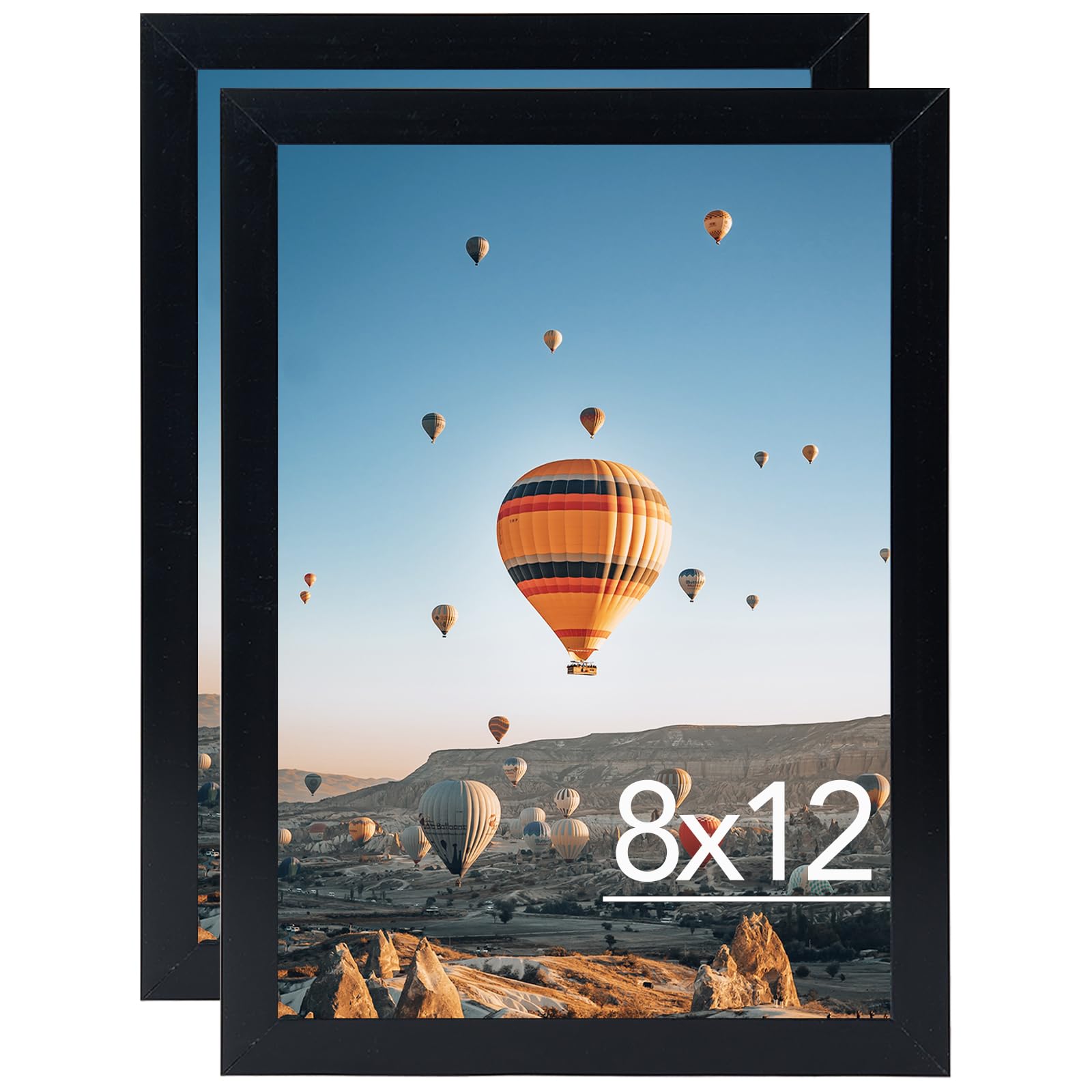 JCJMY 8x12 Picture Frame Set of 2 Black for Wall Hanging or Tabletop- Wall Mounting Horizontally or Vertically, 8 x 12 Wall Gall