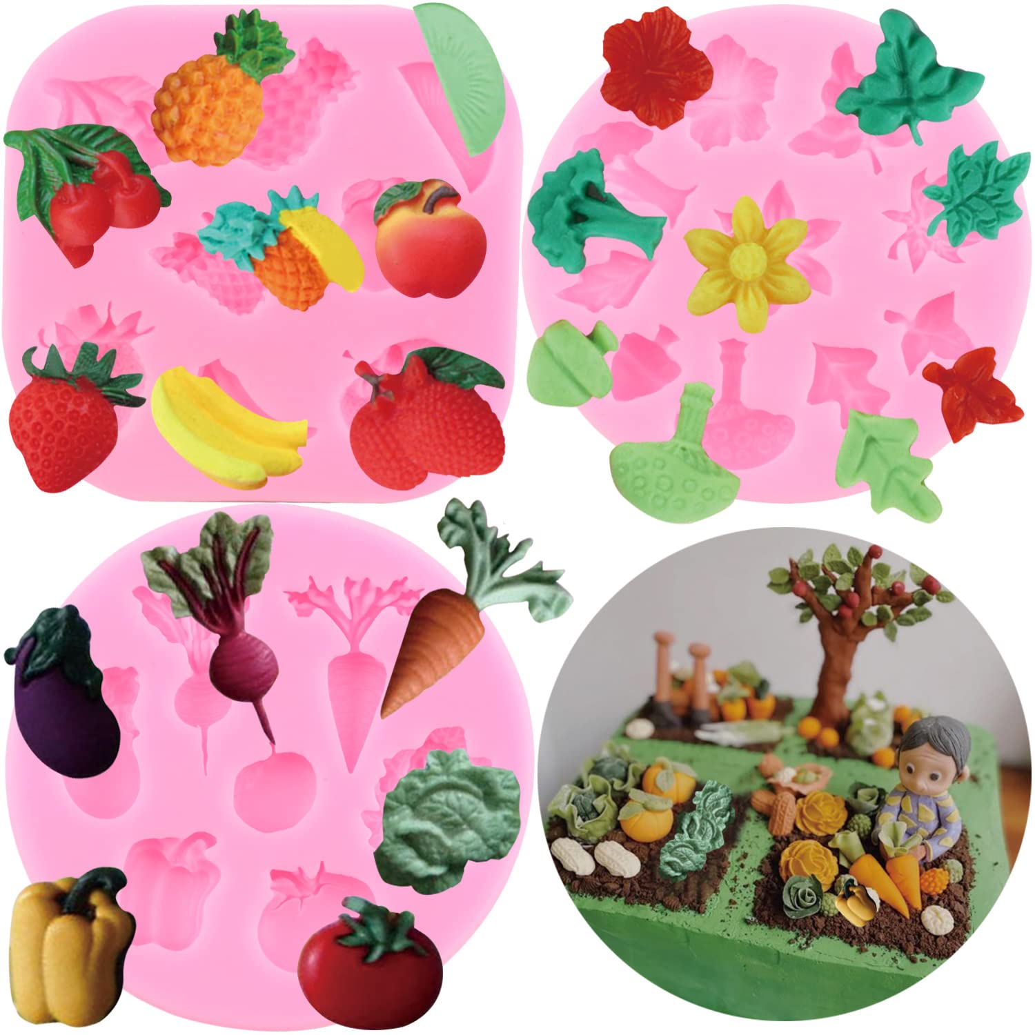Mujiang Fruit Vegetable Silicone Molds Leaf Fondant Mold For Cake Cupcake Topper Decoration Chocolate Candy Clay Gum Paste Set O