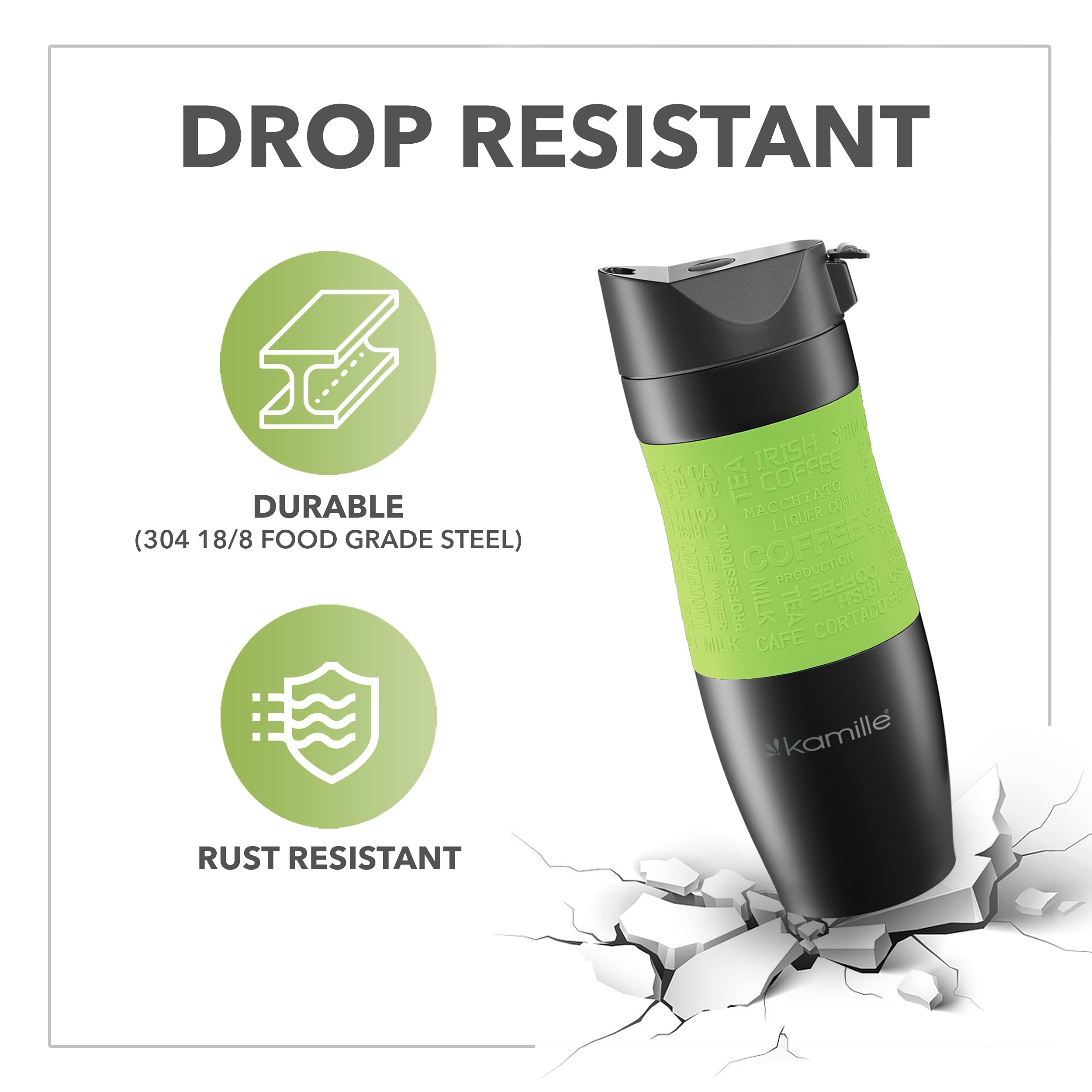 Kamille Coffee Tumbler Stainless Steel Coffee Travel Mug - Double Wall Thermal Vacuum Insulated Coffee Cup With Lid For Cold, Ic