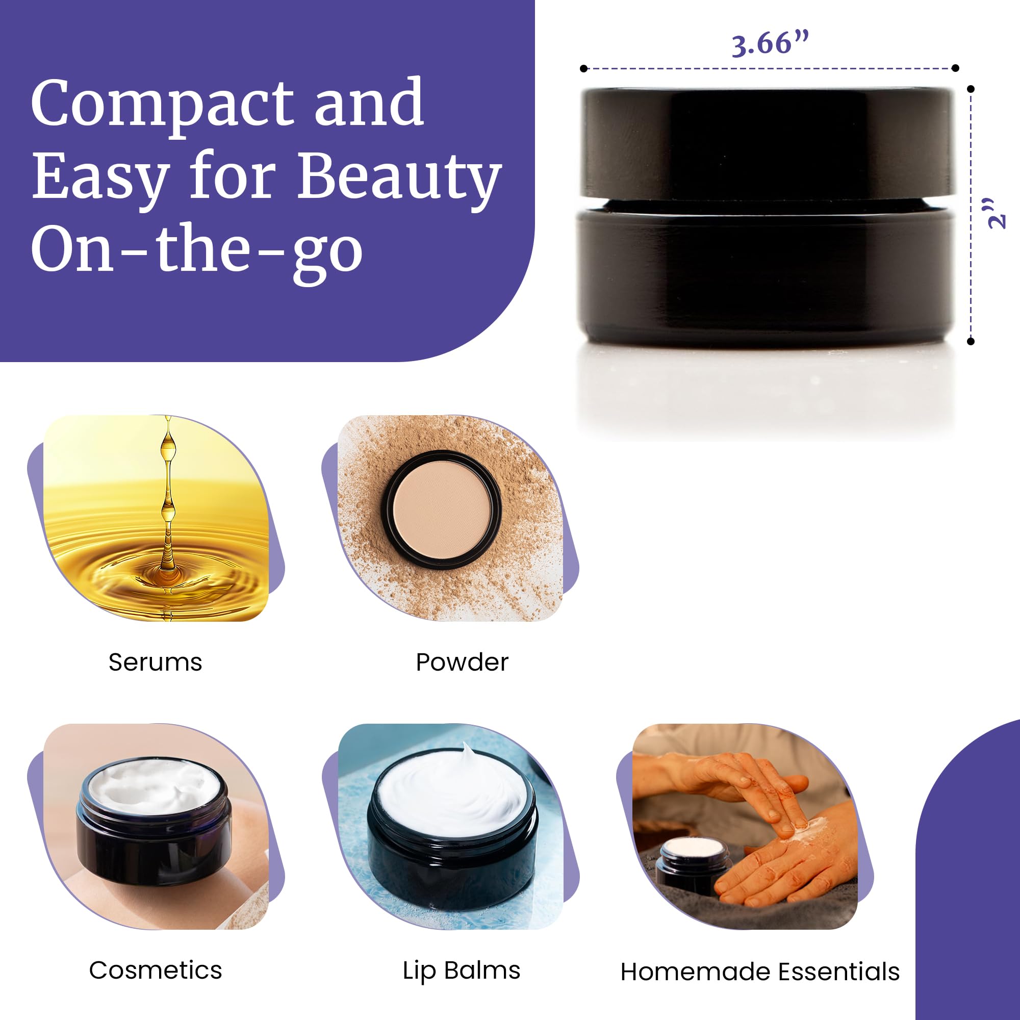 Infinity Jars Screw Top Jar 200 Ml(6.76 Fl Oz)Black Ultraviolet Refillable Cosmetic Style Travel Bottle Glass Jar Empty Cosmetic