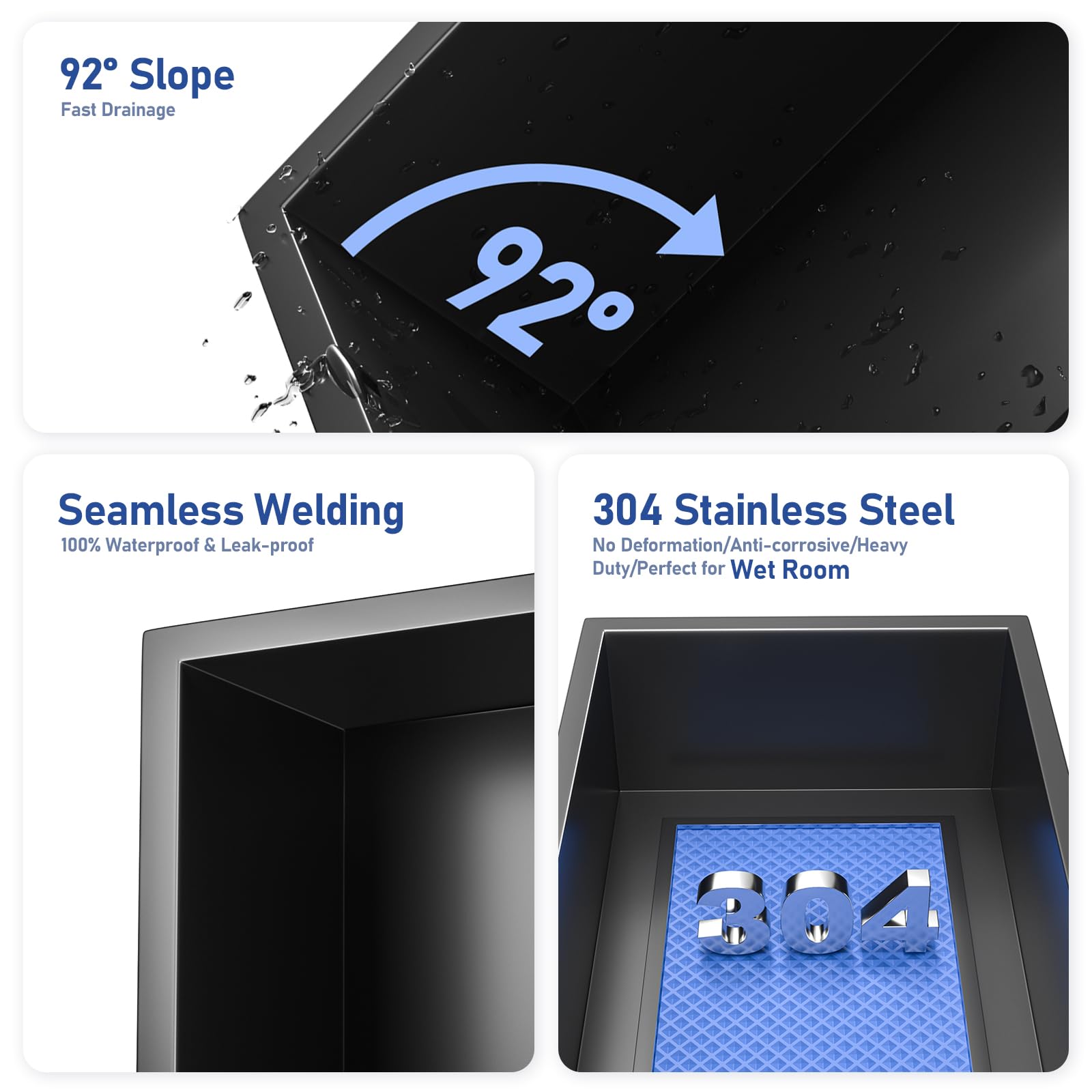 Bernkot Stainless Steel Shower Niche 24'' X 12'' Matte Black No Tile Needed Recessed Shower Shelf For Bathroom Storage Over Moun