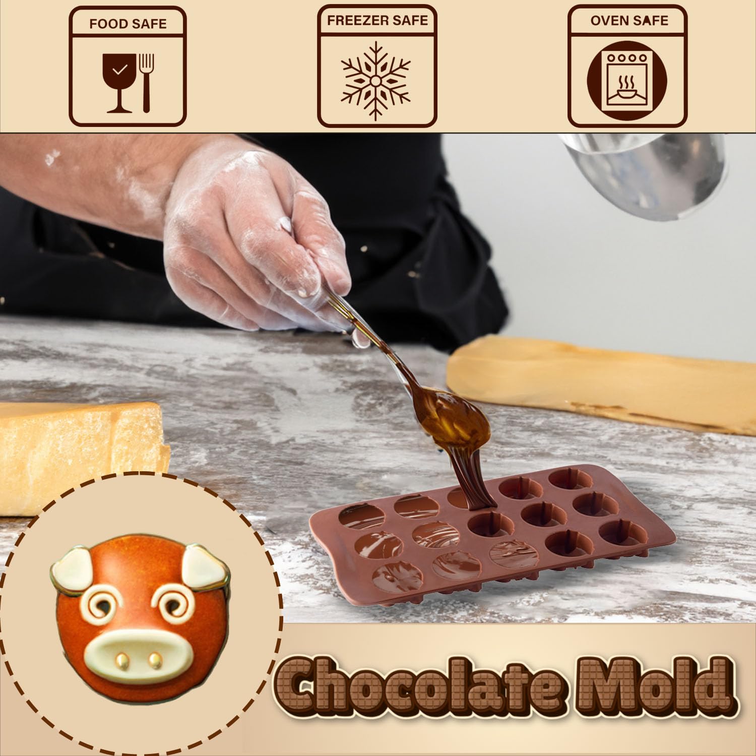 Samzareulo 3 Set Of Funny Piggy Shape Candy Molds For Chocolate Mold, Cake Decoration (3 Pig Face)