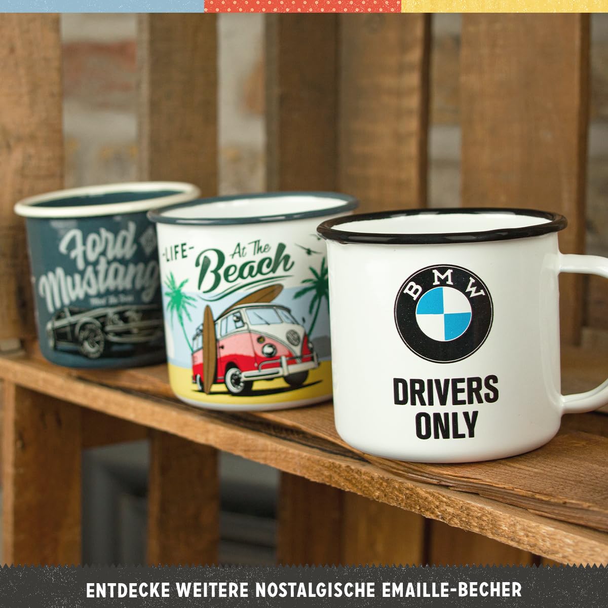 Nostalgic-Art Retro Enamel Cup, 12.2 Oz, Official License Product (Olp), Bmw - Drivers Only - Gift Idea For Car Accessories Fans