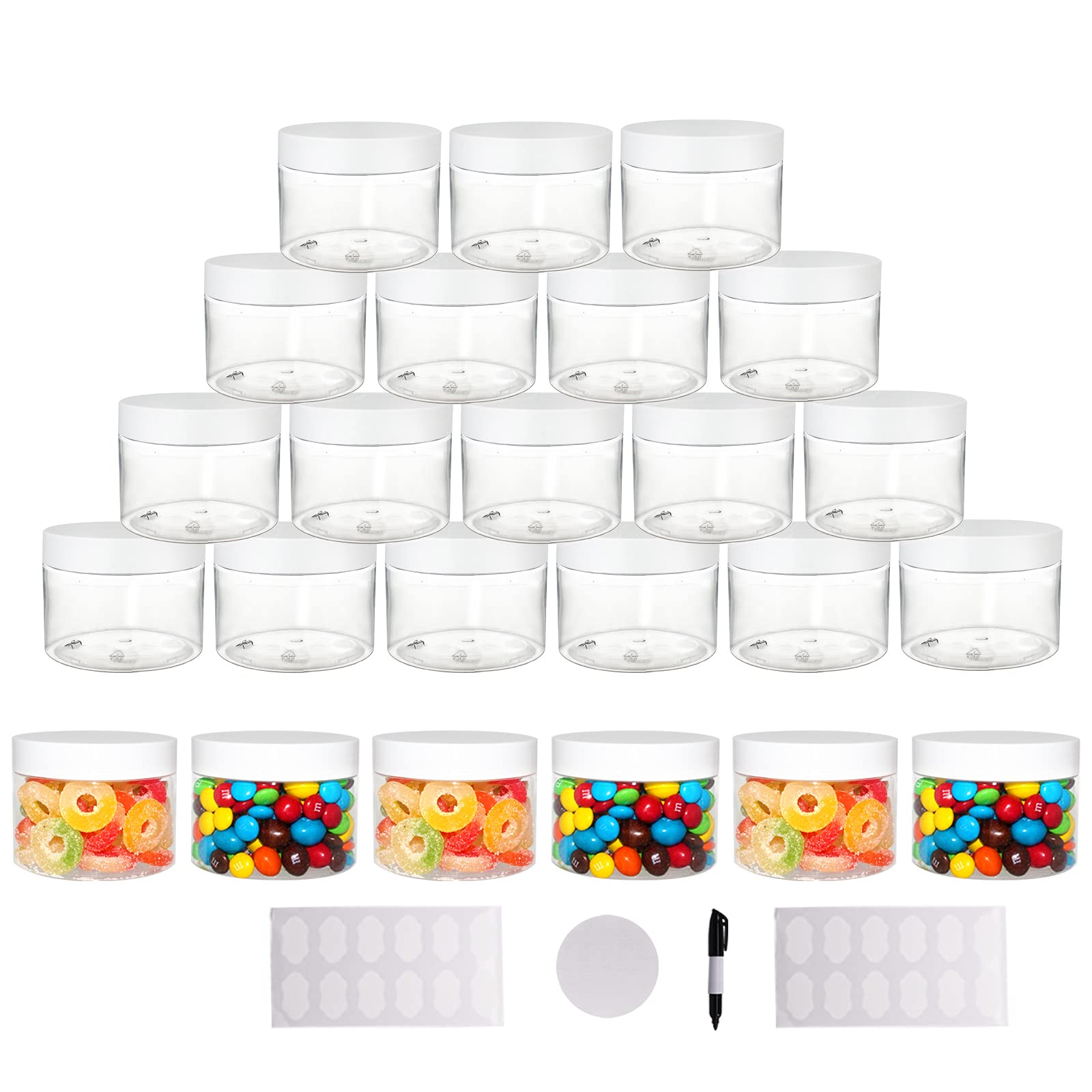 Suituts 24 Pack 10 Oz (300 Ml) Plastic Jars With Lids, Food Storage Spice Jars, Craft Storage Favor Jars//Empty Wide-Mouth Jars