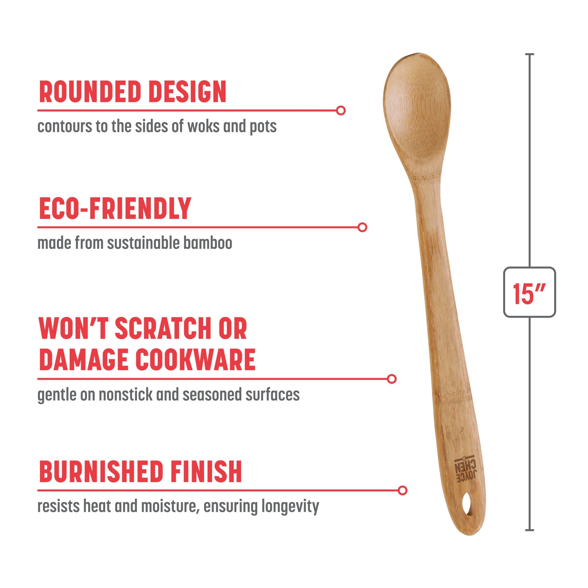 Joyce Chen Burnished Bamboo Mixing Spoon, 15-Inch