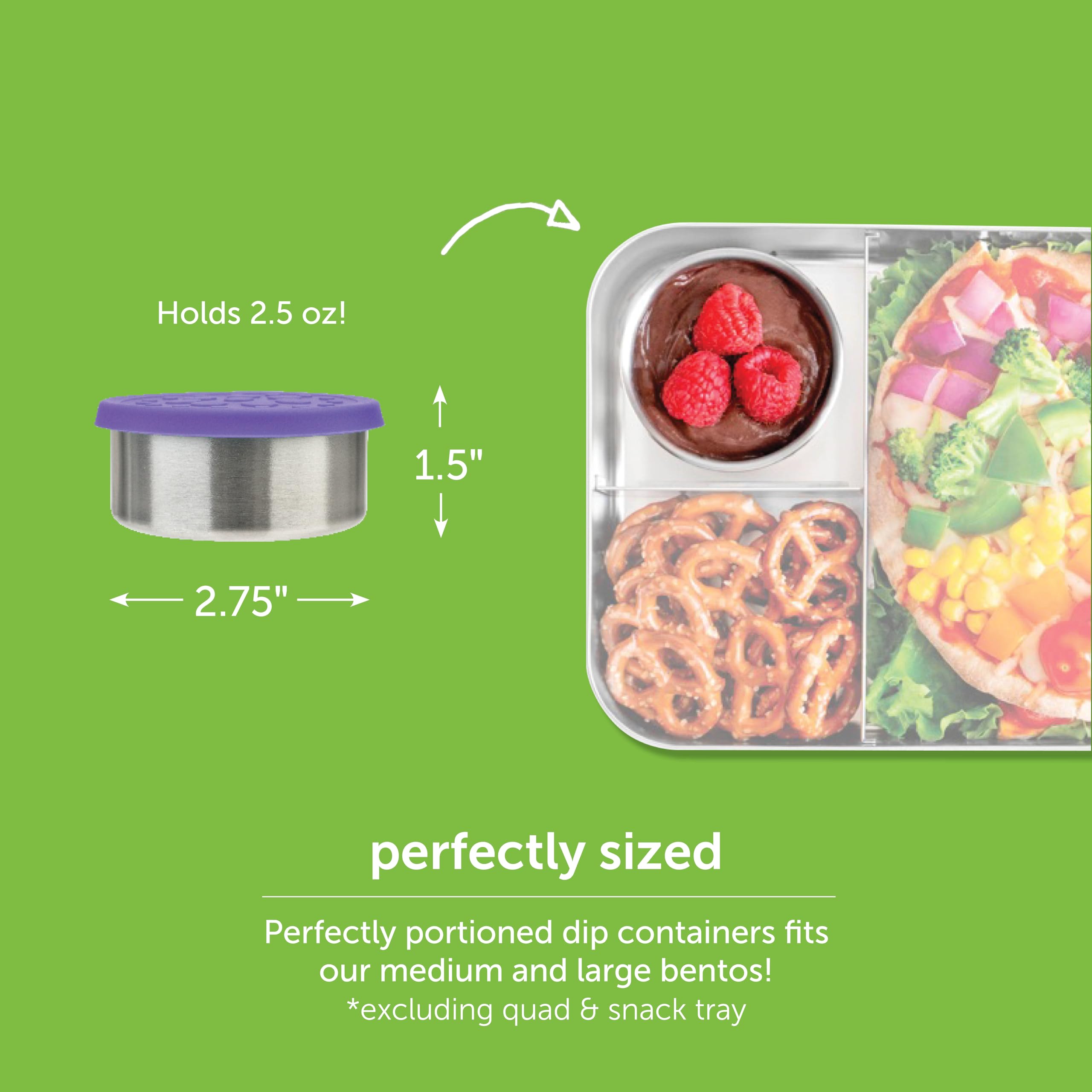 Lunchbots 2.5 Oz Leak Proof Snack And Side Dish Containers - Spill Proof In Bags And Bento Boxes - Food-Grade Stainless Steel Wi