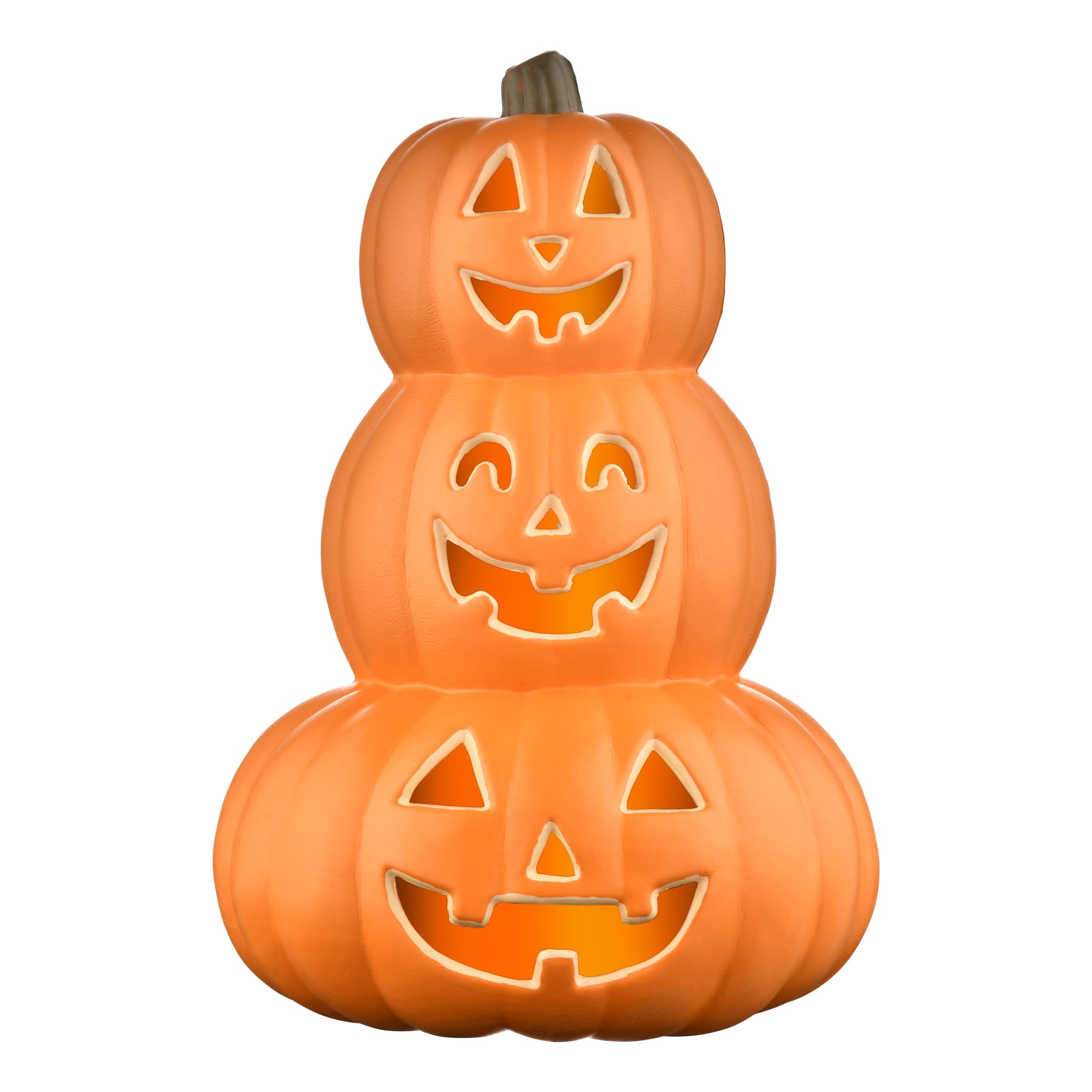 Evelyne Stacked Jack-O-Lantern Pumpkin Decoration - 3-Tier Light-Up Halloween Gourd HDPE Plastic - Indoor/Outdoor Fall Decor wit