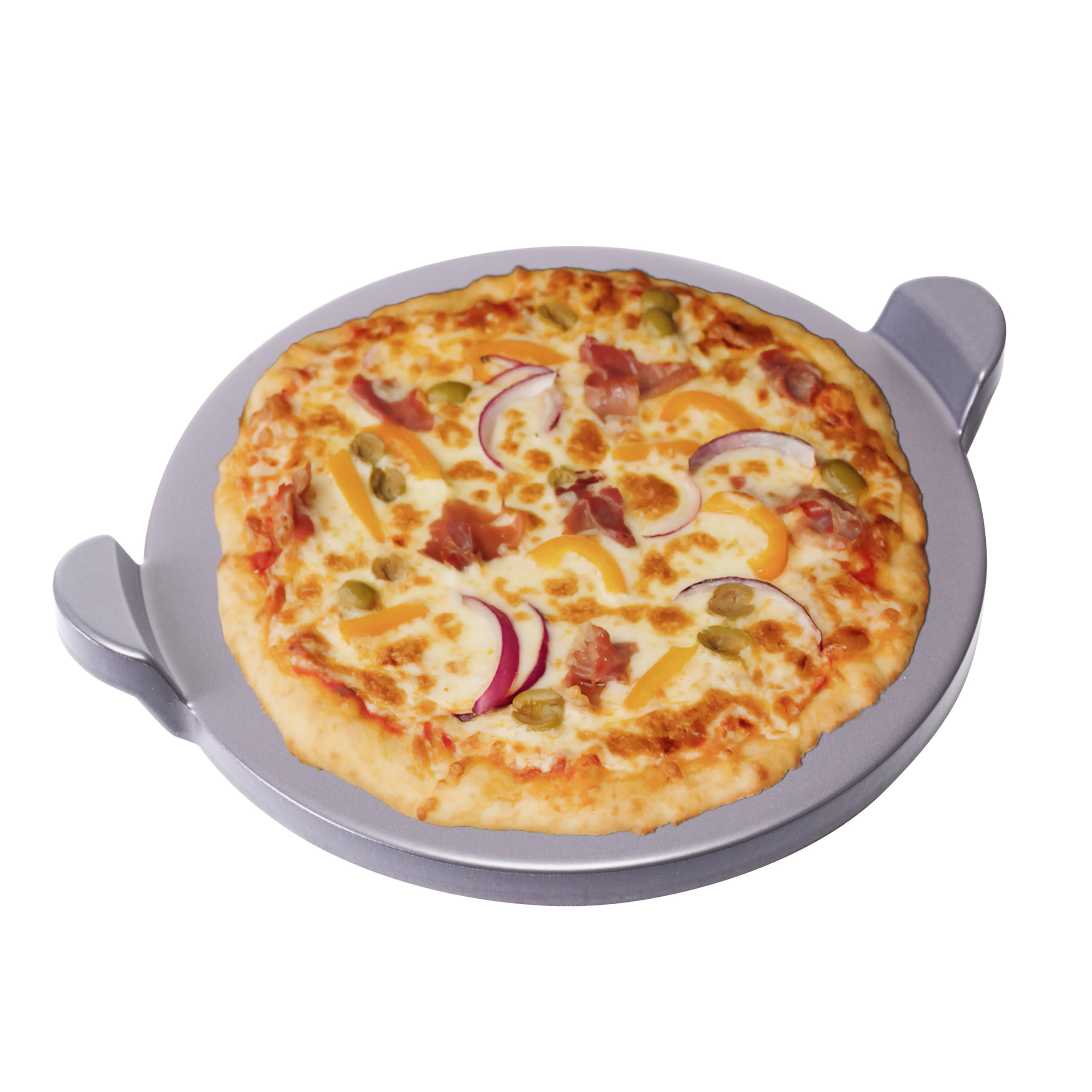 Old Stone Pizza Kitchen Glazed Round Pizza Stone With Handles For Oven And Grill, 13 Inch