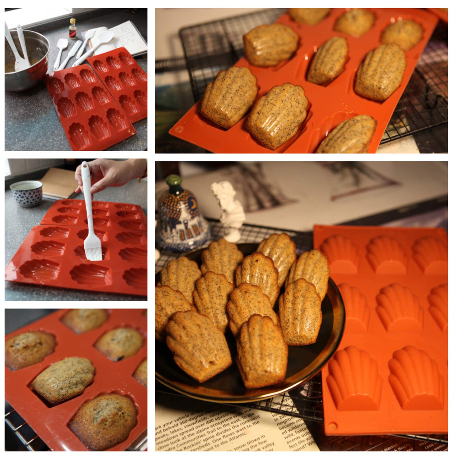 Meajore Madeleine Pan, 2 Pcs Silicone Madeline Cookies Pan, 9 Cavities Madeline Mold Nonstick Baking Pan For Make Madeleine Cook