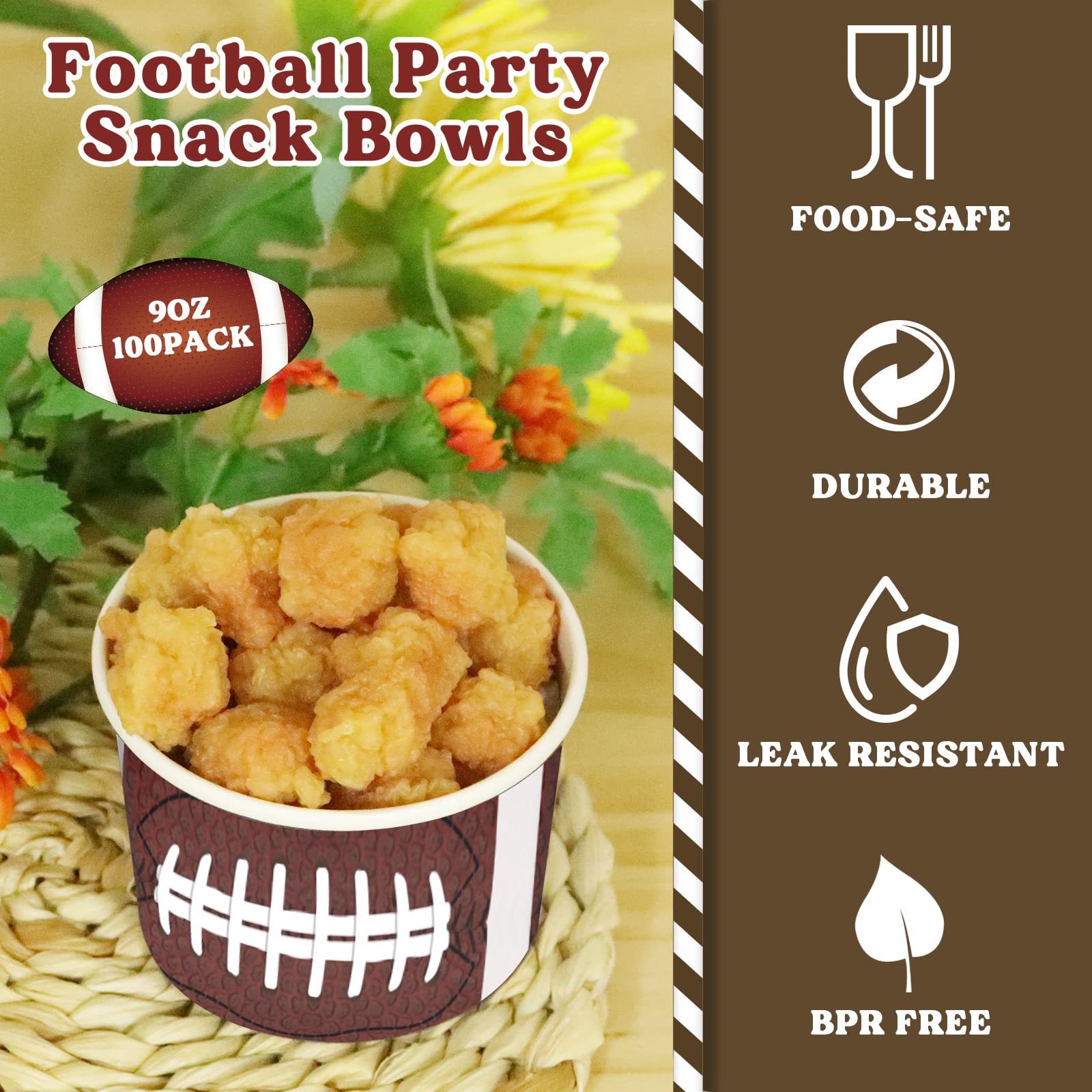 Gisgfim Football Party 50Pcs Disposable 9 Oz Paper Bowls, Durable Snack Cups For Sports Events, Game Day, Birthday Party Decorat