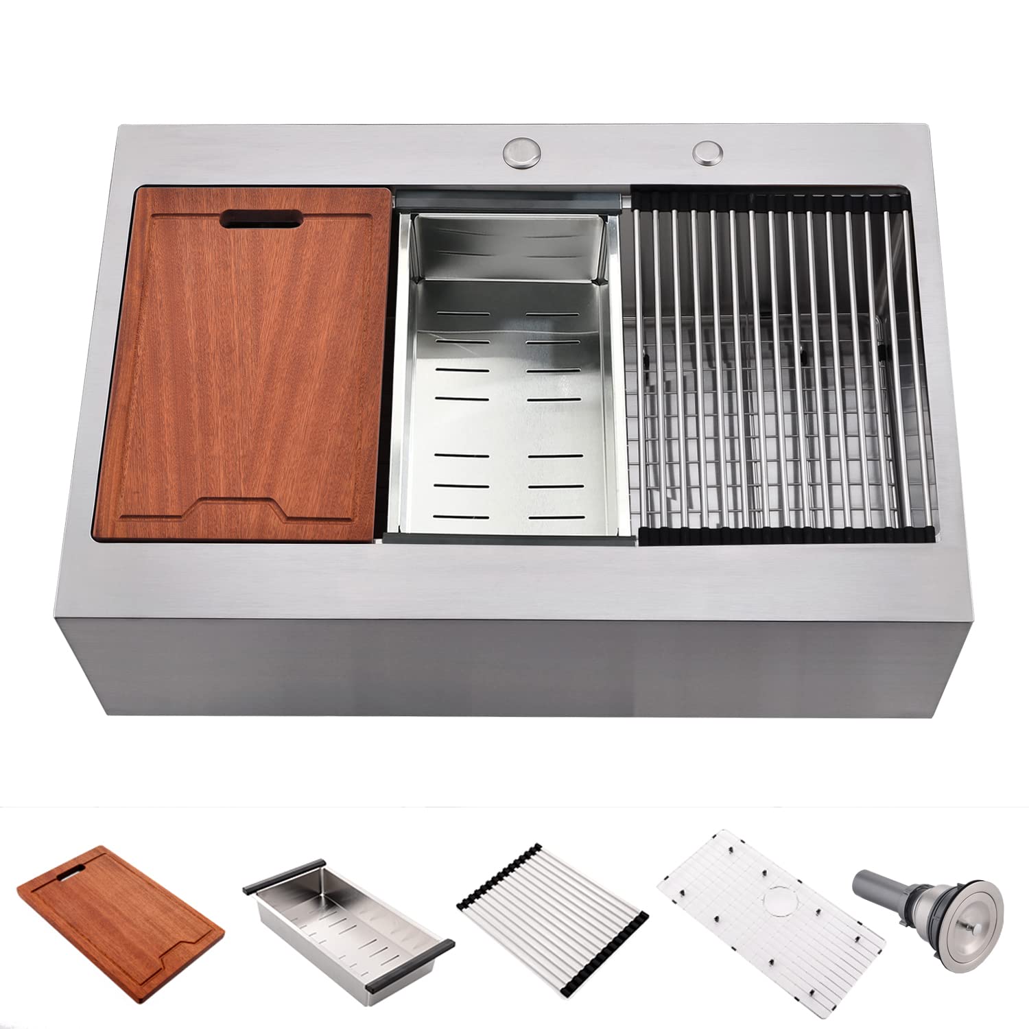 33 Inch Farmhouse Drop In Kitchen Sink Workstation Stainless Steel - 33X22 inch Drop In Apron Front Farmhouse Workstation Single