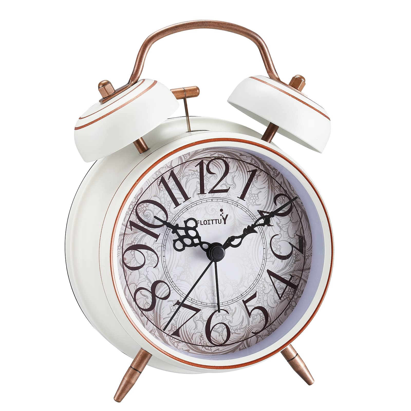 FLOITTUY Loud Alarm for Deep Sleepers 4 Retro Twin Bell Alarm Clock with Backlight for Bedroom and Home Decoration(Retro White