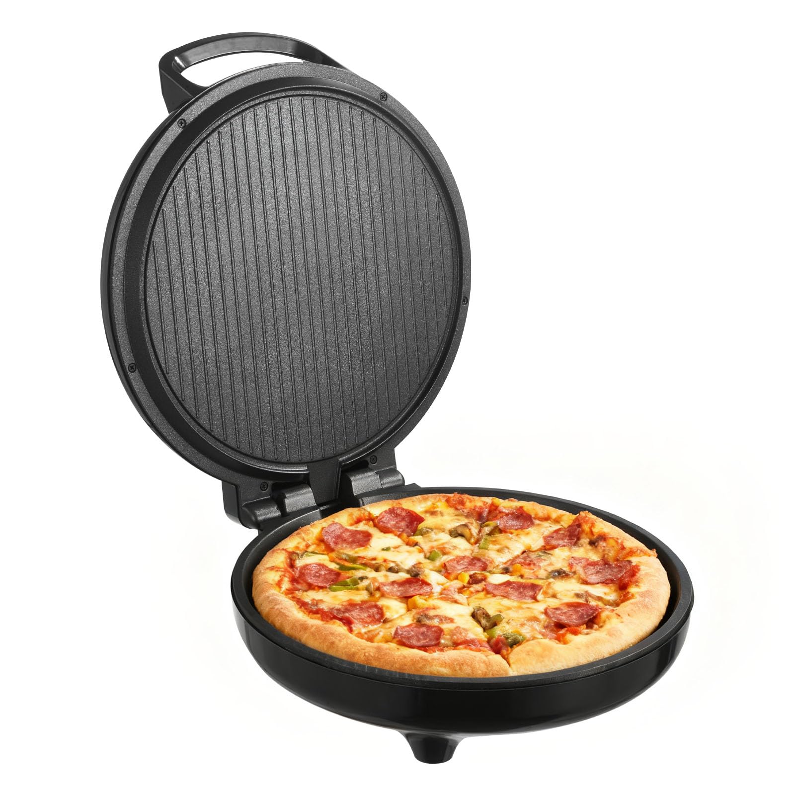 VEVOR Pizza Oven, 12 in Electric Pizza Maker, 1200W Electric Pizzas Cooker with Non-Stick Coating, 180 Open for Dual Side Baking