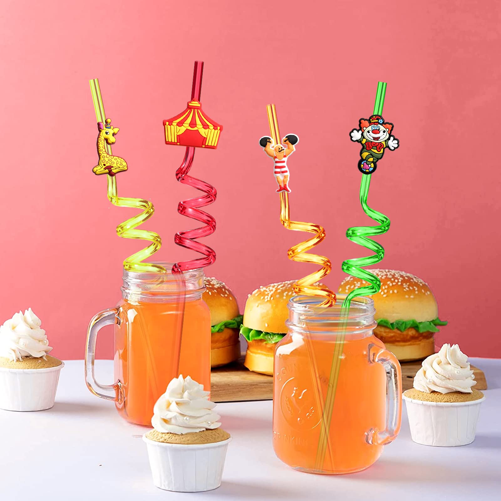 24 Circus Party Favors Drinking Straws For Circus Carnival Party Supplies With 2 Pcs Straws Cleaning Brush