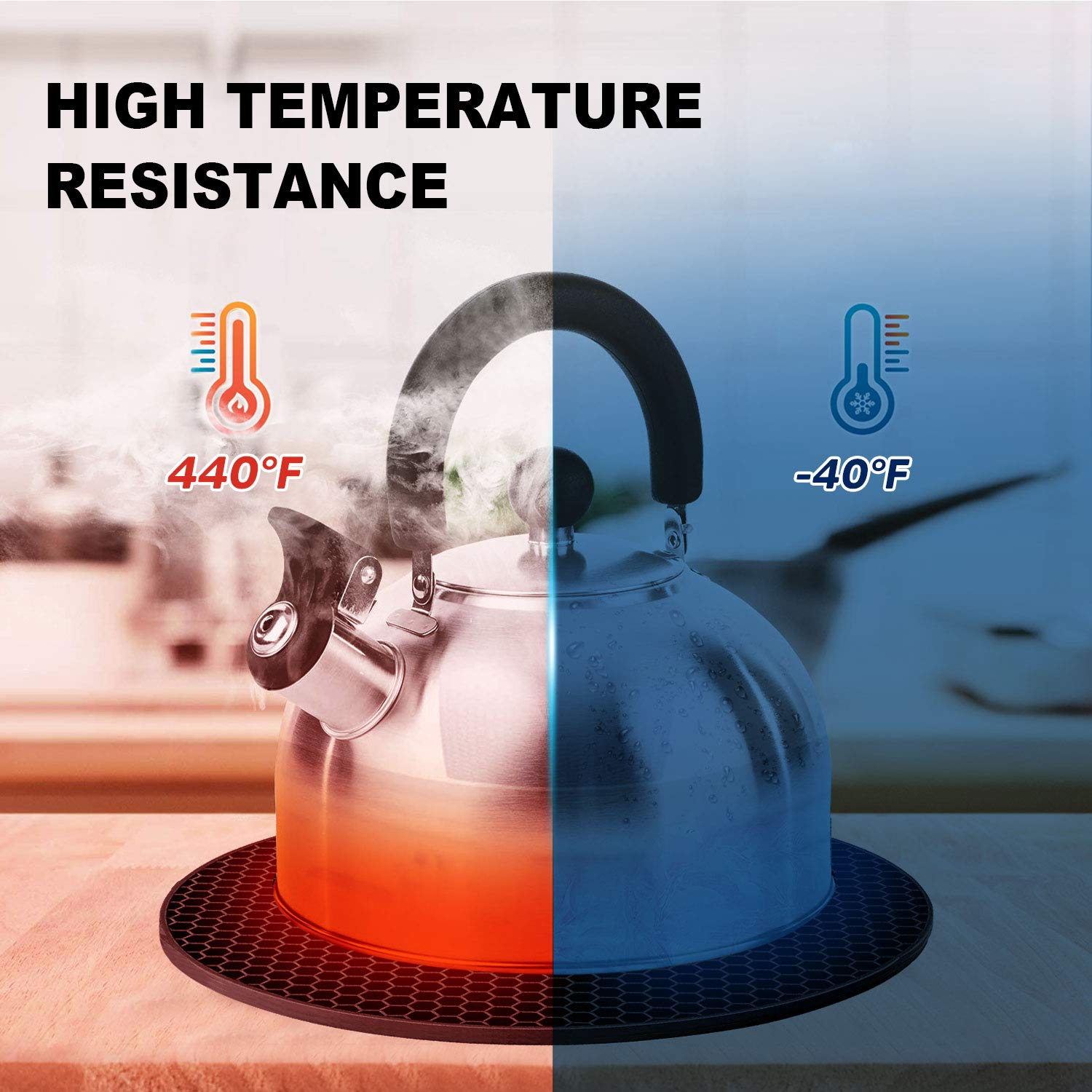 4 Pcs Trivets For Hot Dishes, Kitchen Heat Resistant Silicone Trivet, Extra Thick, Large, Non Slip (1. Black)