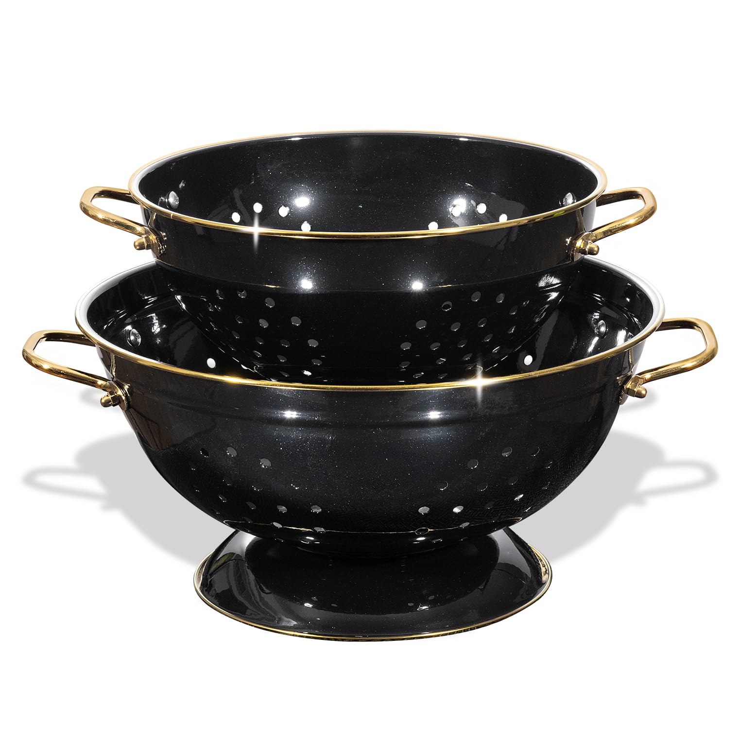 Metal Colander 2 Pack, 3.5 Quart Powder Coated Self-draining Solid Ring Base Metal Large Kitchen Pasta Vegetable Fruit Strainer 