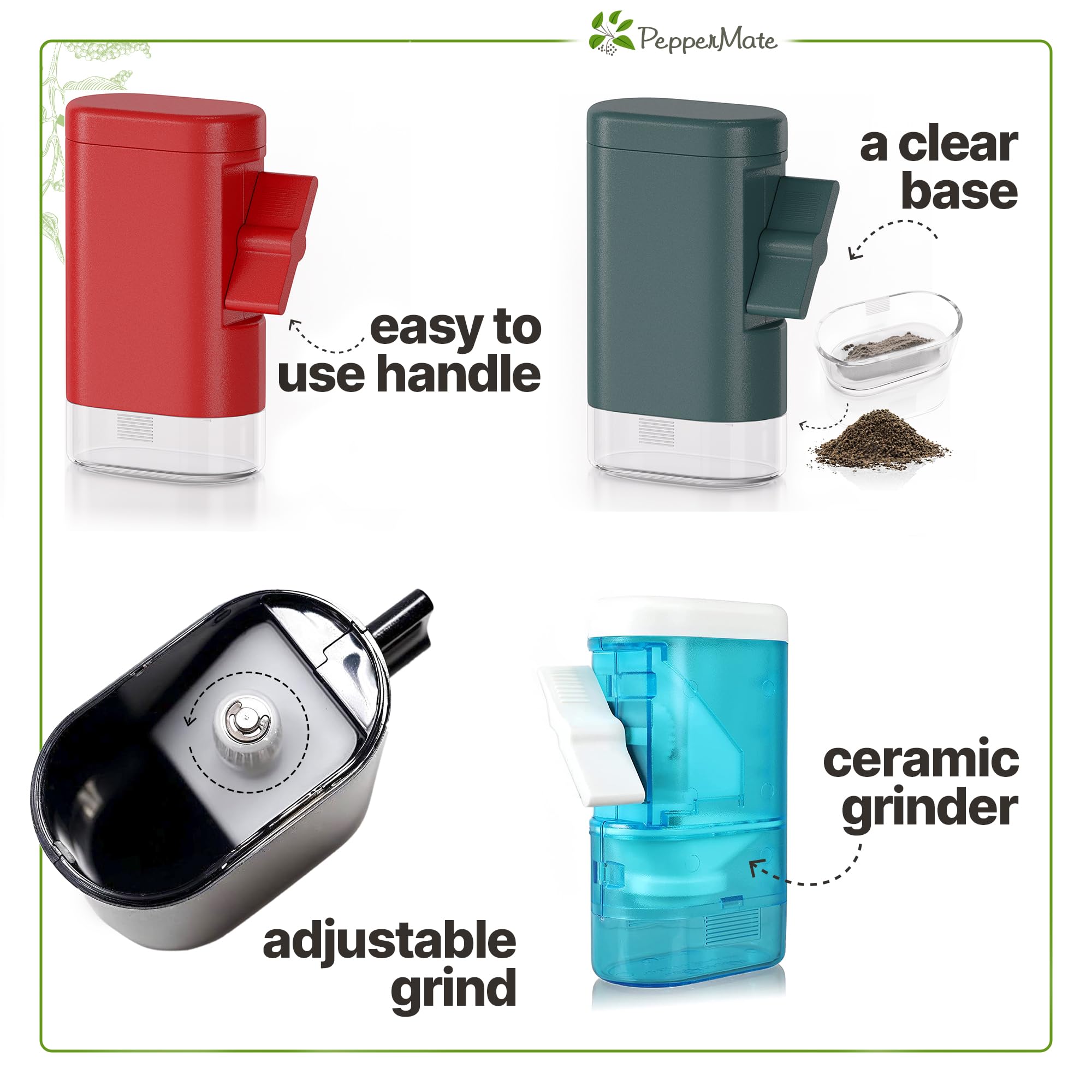 Refillable Sea Salt And Pepper Grinder - Traditional Ceramic Peppercorn Grinder, Pepper Mill By Peppermate (Black)