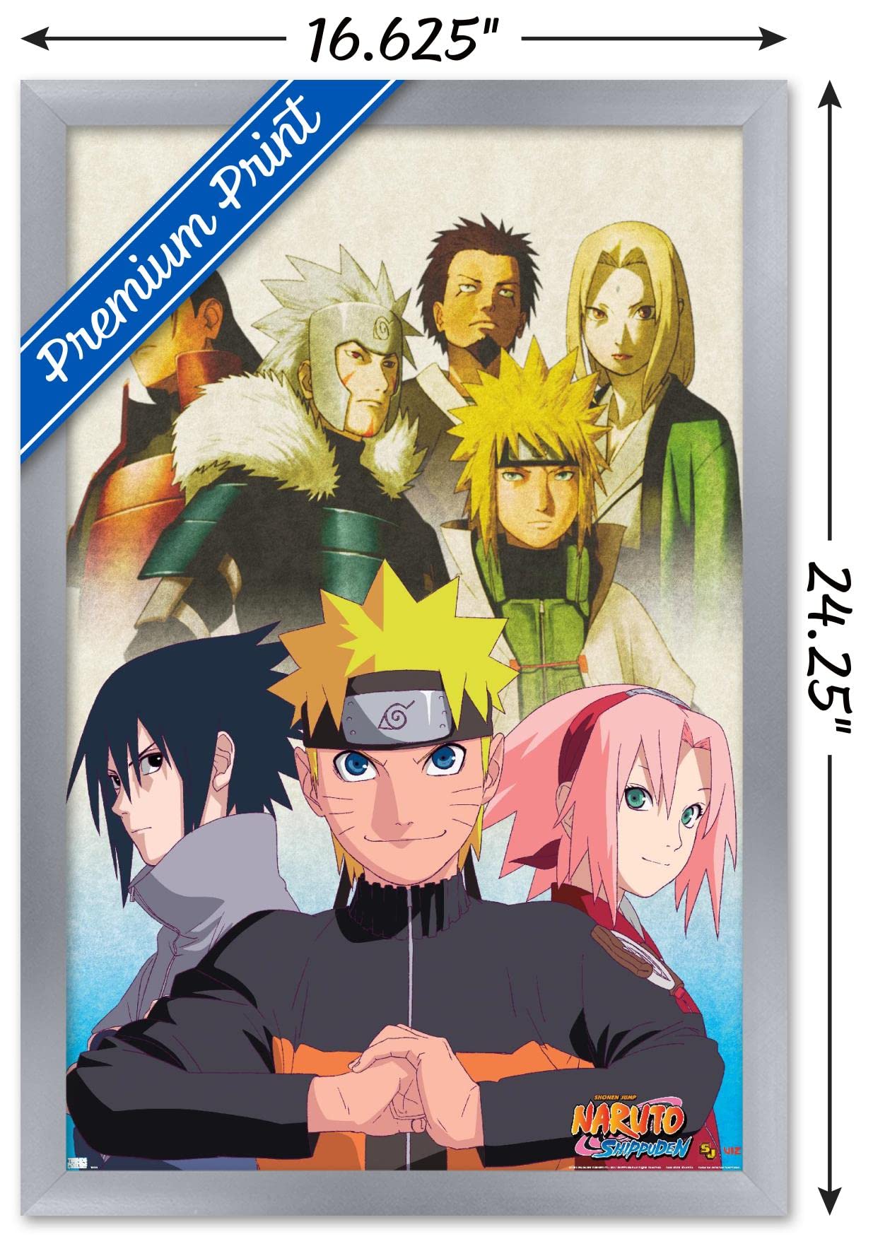 Trends International Naruto Shippuden - Key Art Wall Poster, 14.725'' X 22.375'', Silver Framed Version