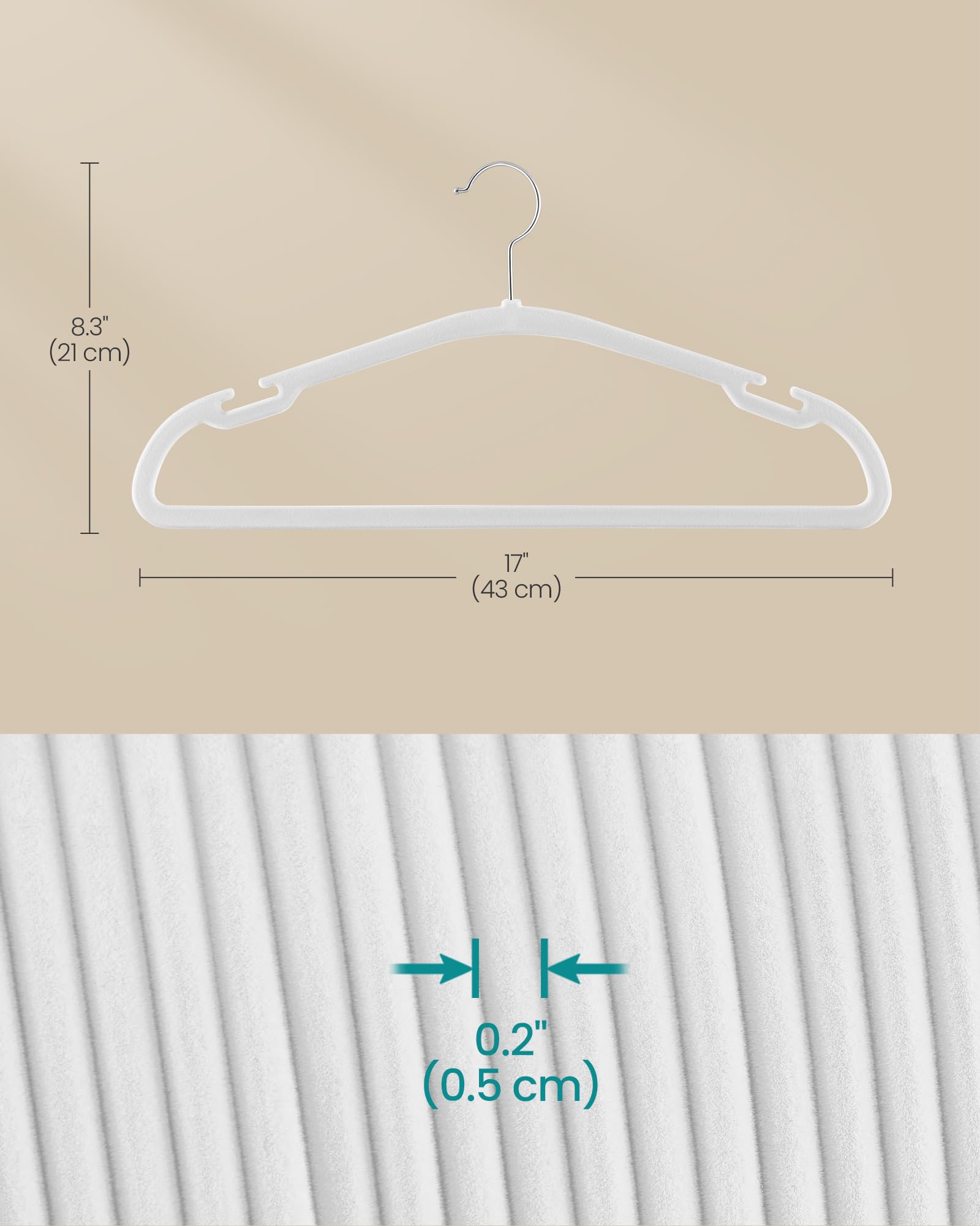 Songmics Velvet Hangers 50 Pack, Non-Slip Clothes Hangers, 17 X 8.3 Inches, Coat Hangers With Wide Shoulder Notches, Pants Bar,